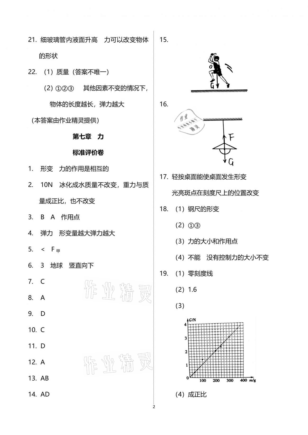 2021年新课标节节高单元评价与阶段月考试卷八年级物理下册人教版 参考答案第2页