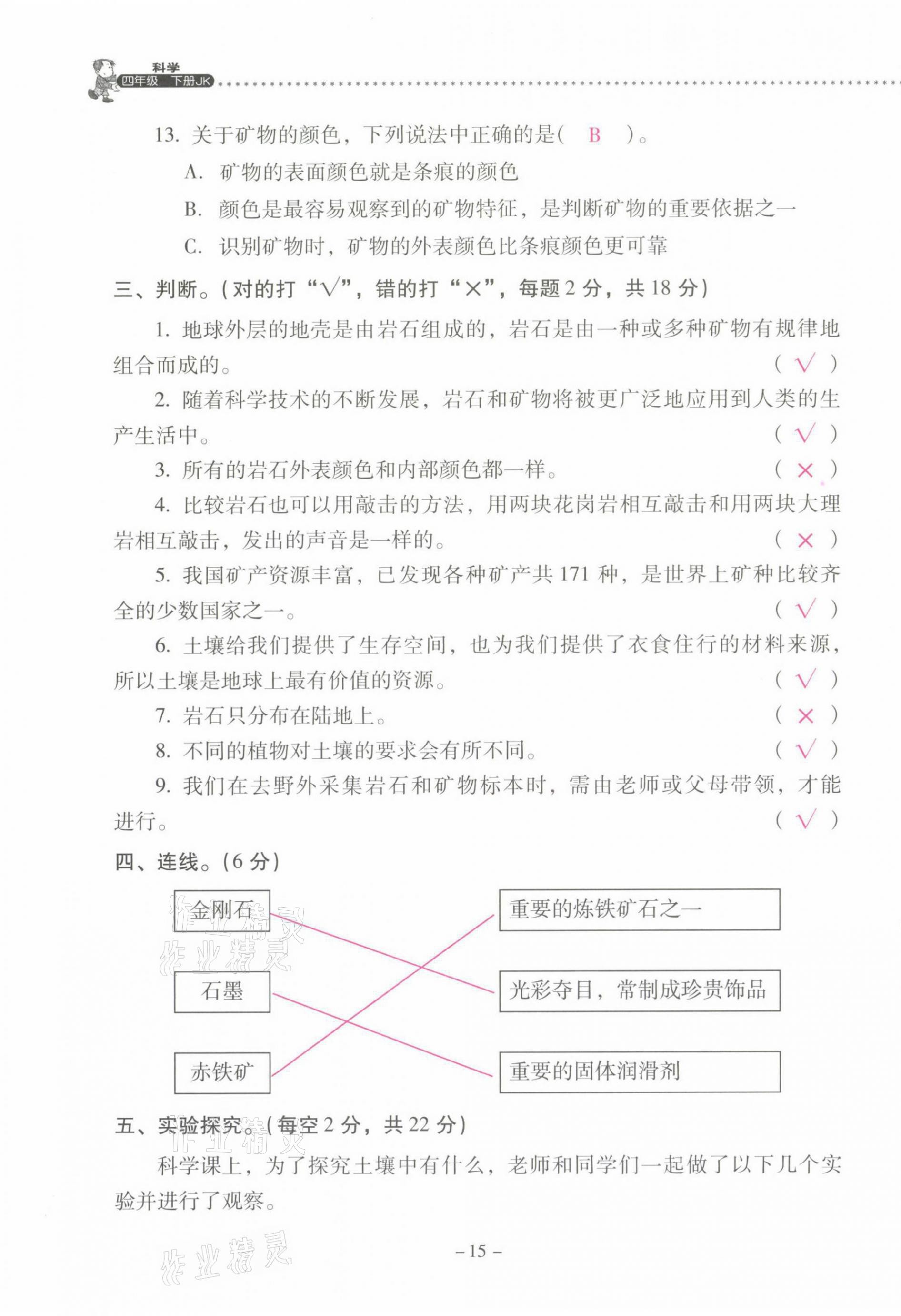 2021年云南省标准教辅同步指导训练与检测四年级科学下册教科版 第15页