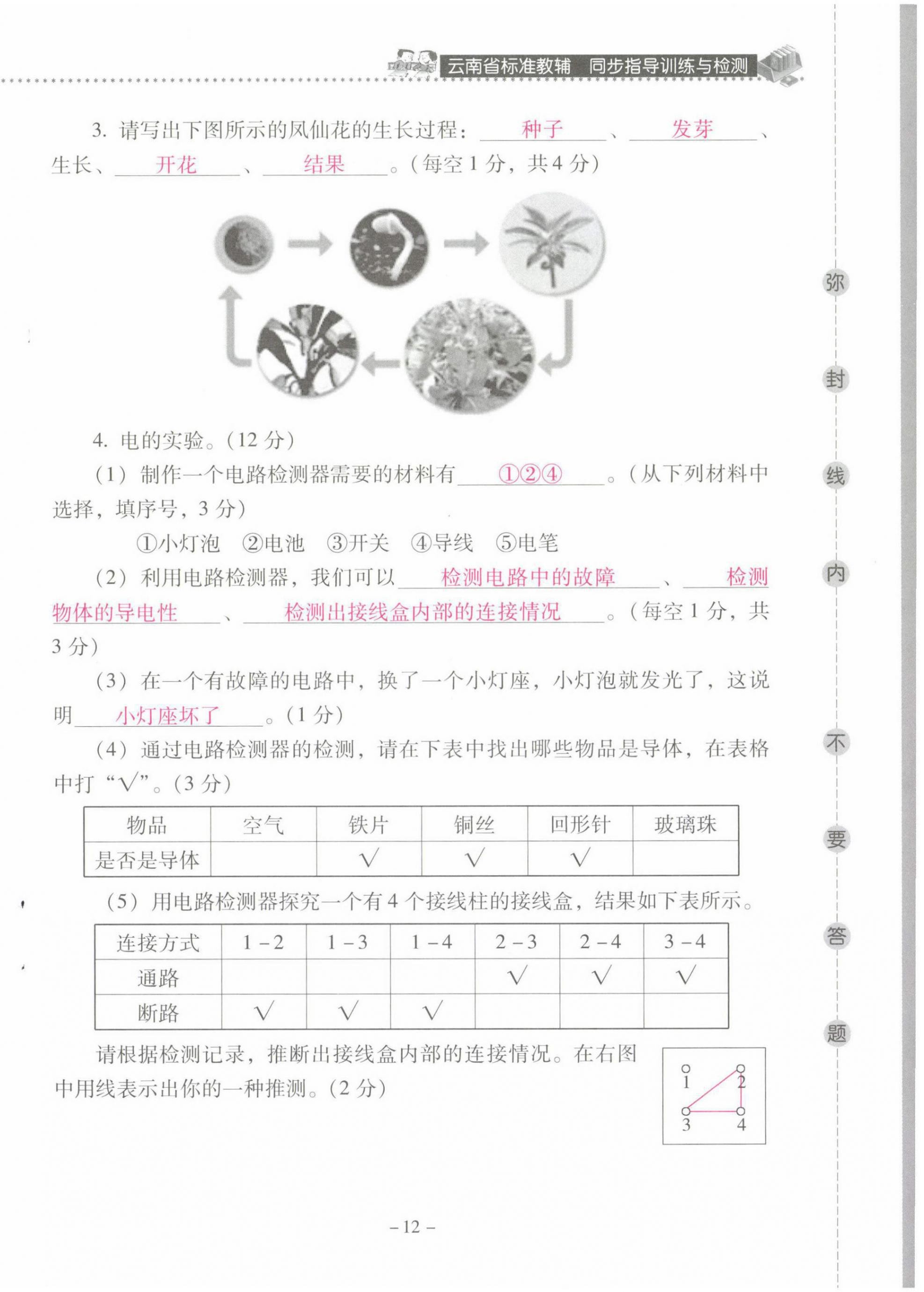 2021年云南省标准教辅同步指导训练与检测四年级科学下册教科版 第12页