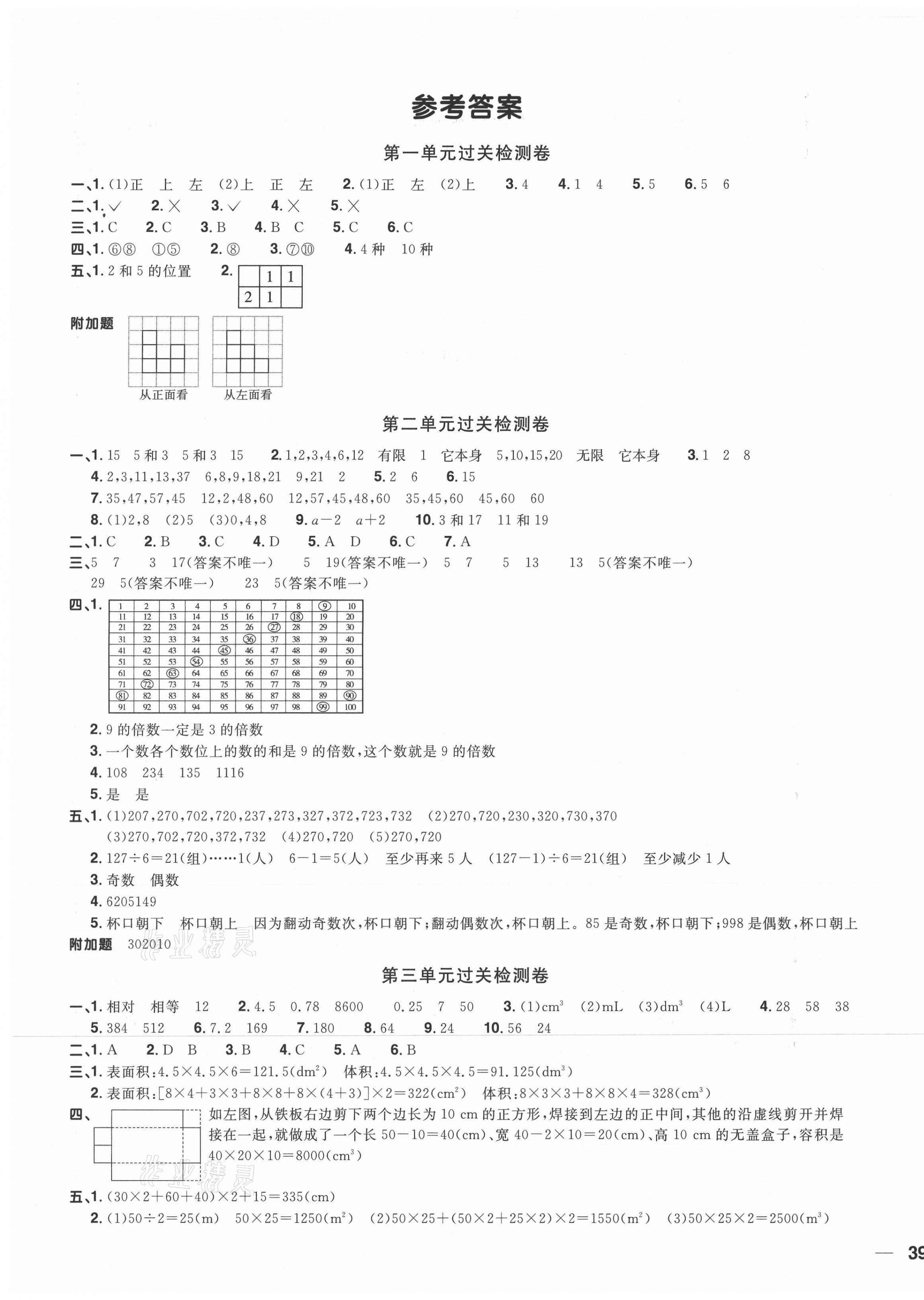 2021年阳光同学全优达标好卷五年级数学下册人教版浙江专版 第1页