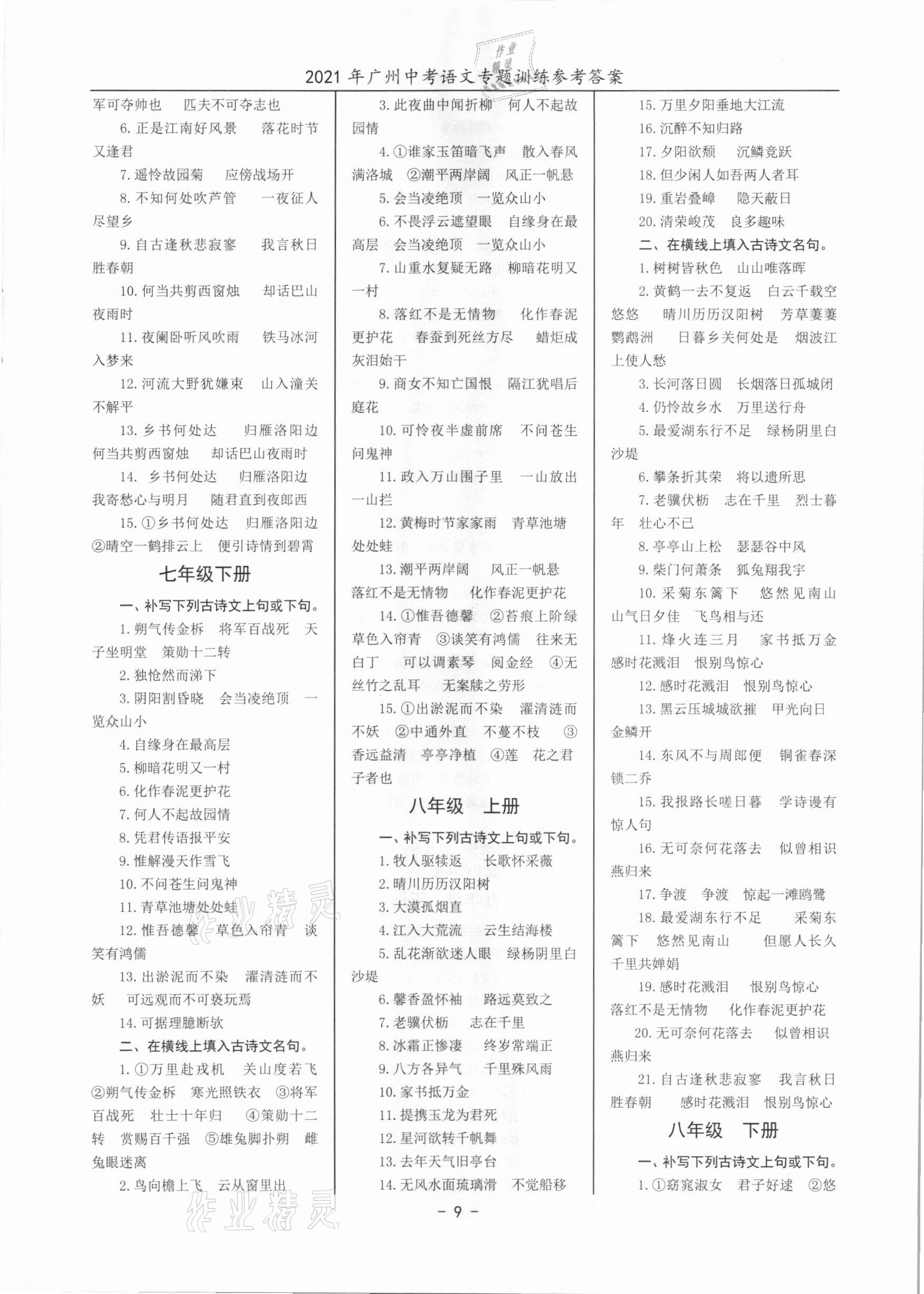 2021年中考语文专题训练广州专版 第9页