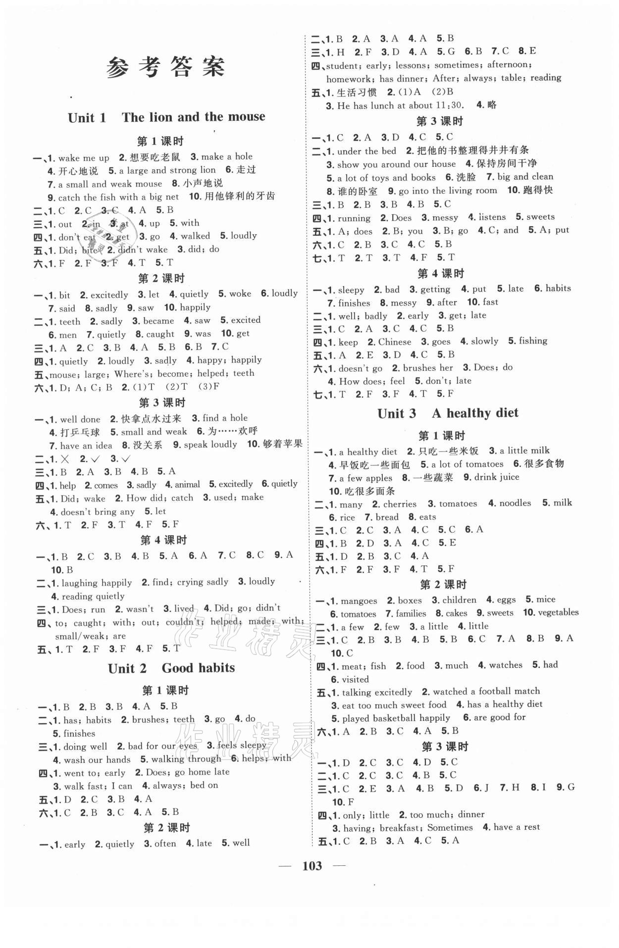 2021年陽光同學課時優(yōu)化作業(yè)六年級英語下冊譯林版淮宿連專版 參考答案第1頁