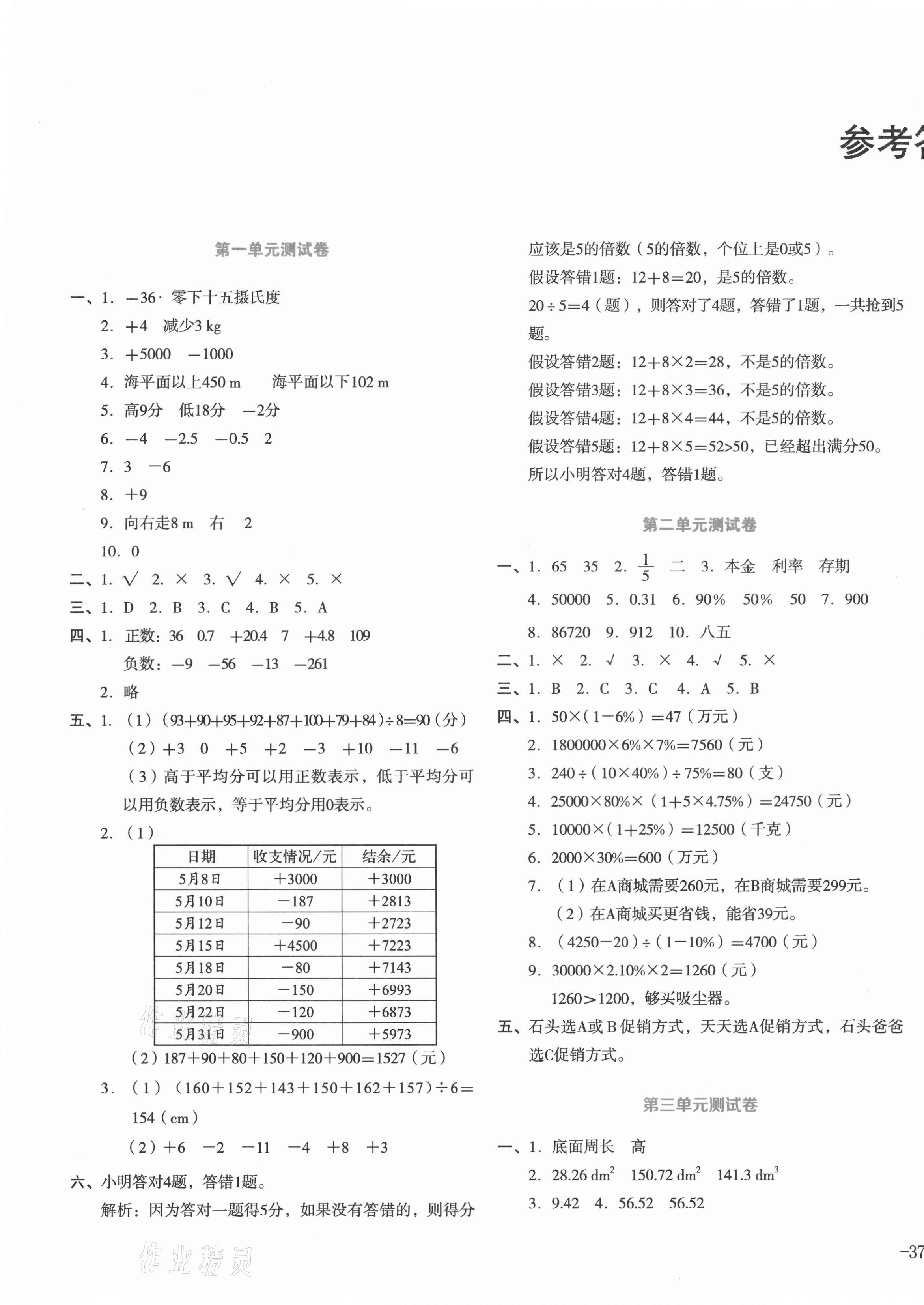 2021年湘教考苑单元测试卷六年级数学下册人教版 第1页
