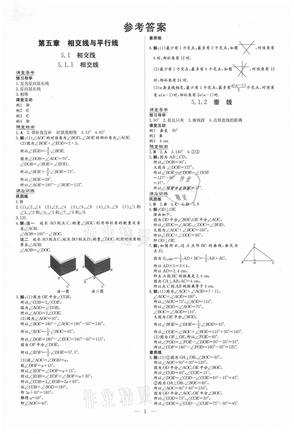 2021年导与练七年级数学下册人教版贵州专版 参考答案第1页