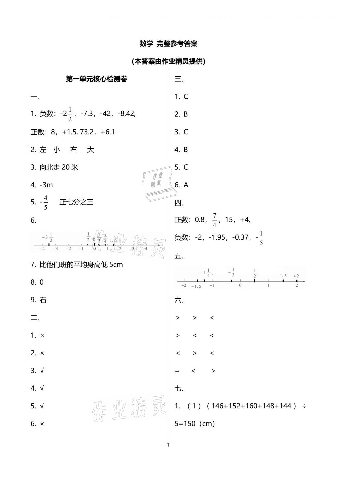2021年云南重点小学核心试卷六年级数学下册人教版 参考答案第1页