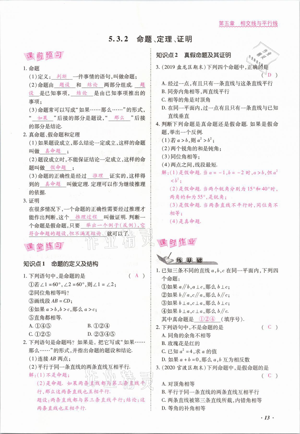 2021年本土攻略七年級(jí)數(shù)學(xué)下冊人教版 參考答案第13頁