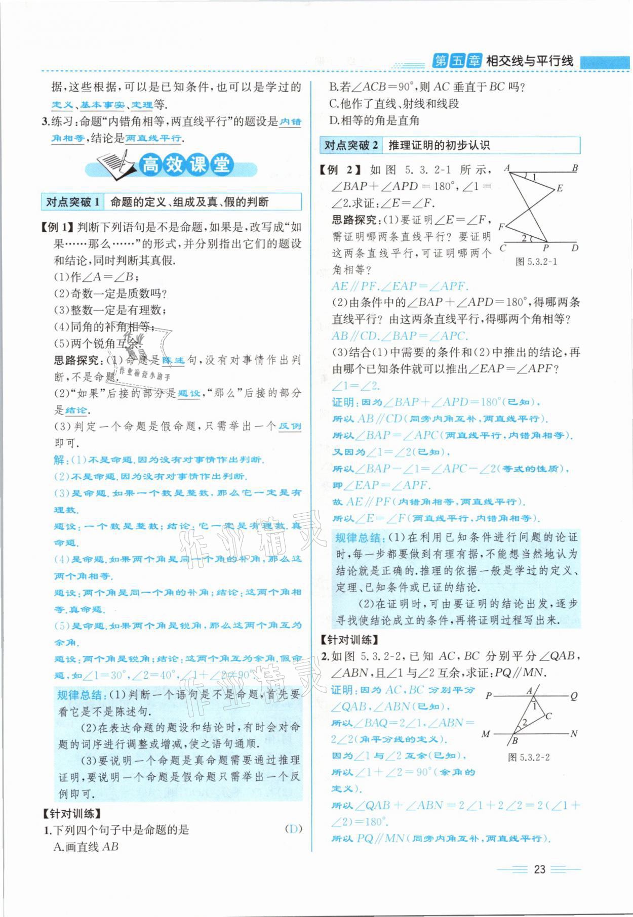 2021年人教金学典同步解析与测评七年级数学下册人教版云南专版 参考答案第23页