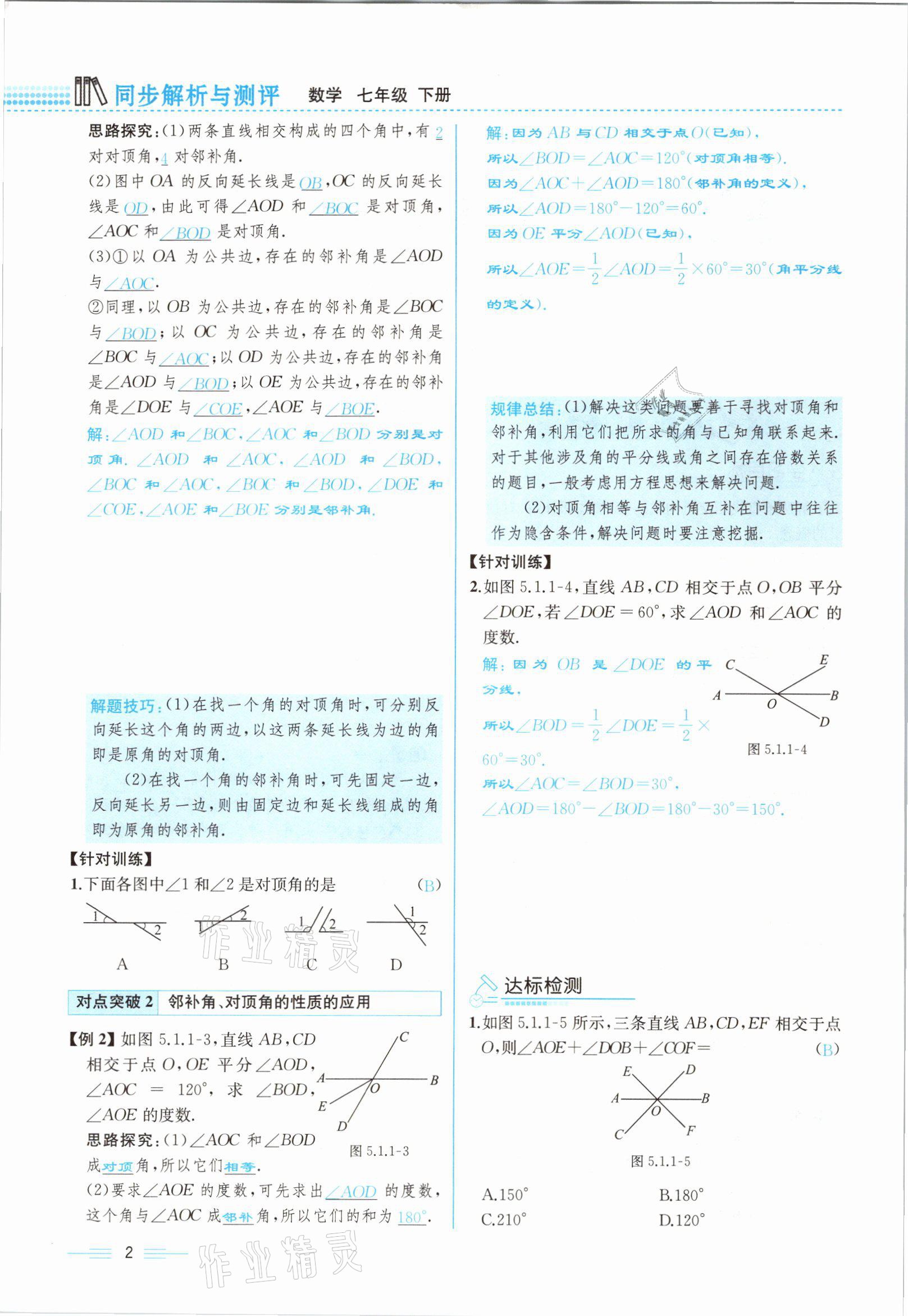 2021年人教金学典同步解析与测评七年级数学下册人教版云南专版 参考答案第2页