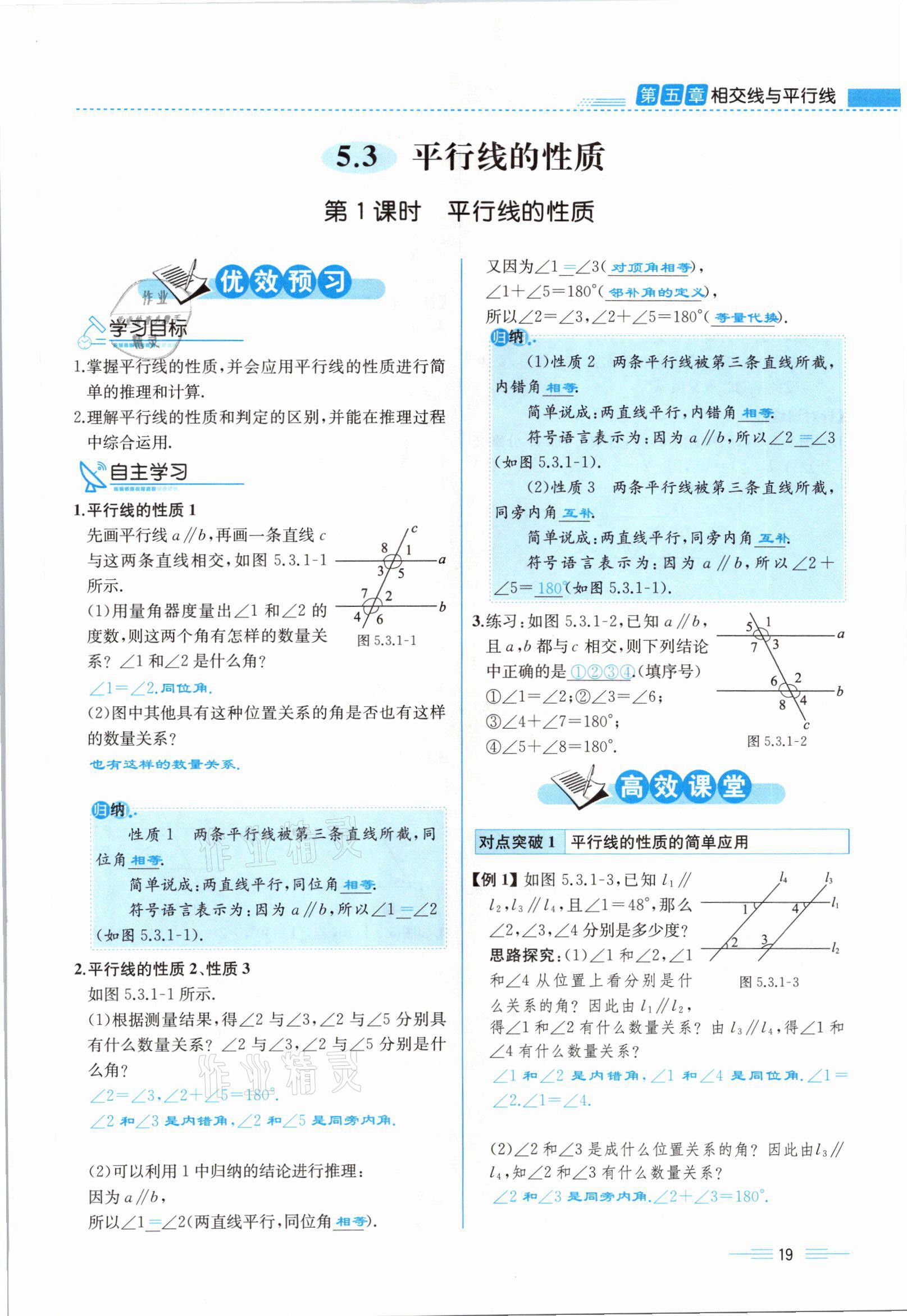 2021年人教金学典同步解析与测评七年级数学下册人教版云南专版 参考答案第19页