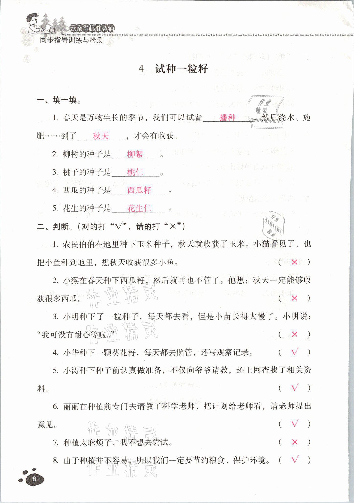 2021年云南省标准教辅同步指导训练与检测二年级道德与法治下册人教版 参考答案第7页