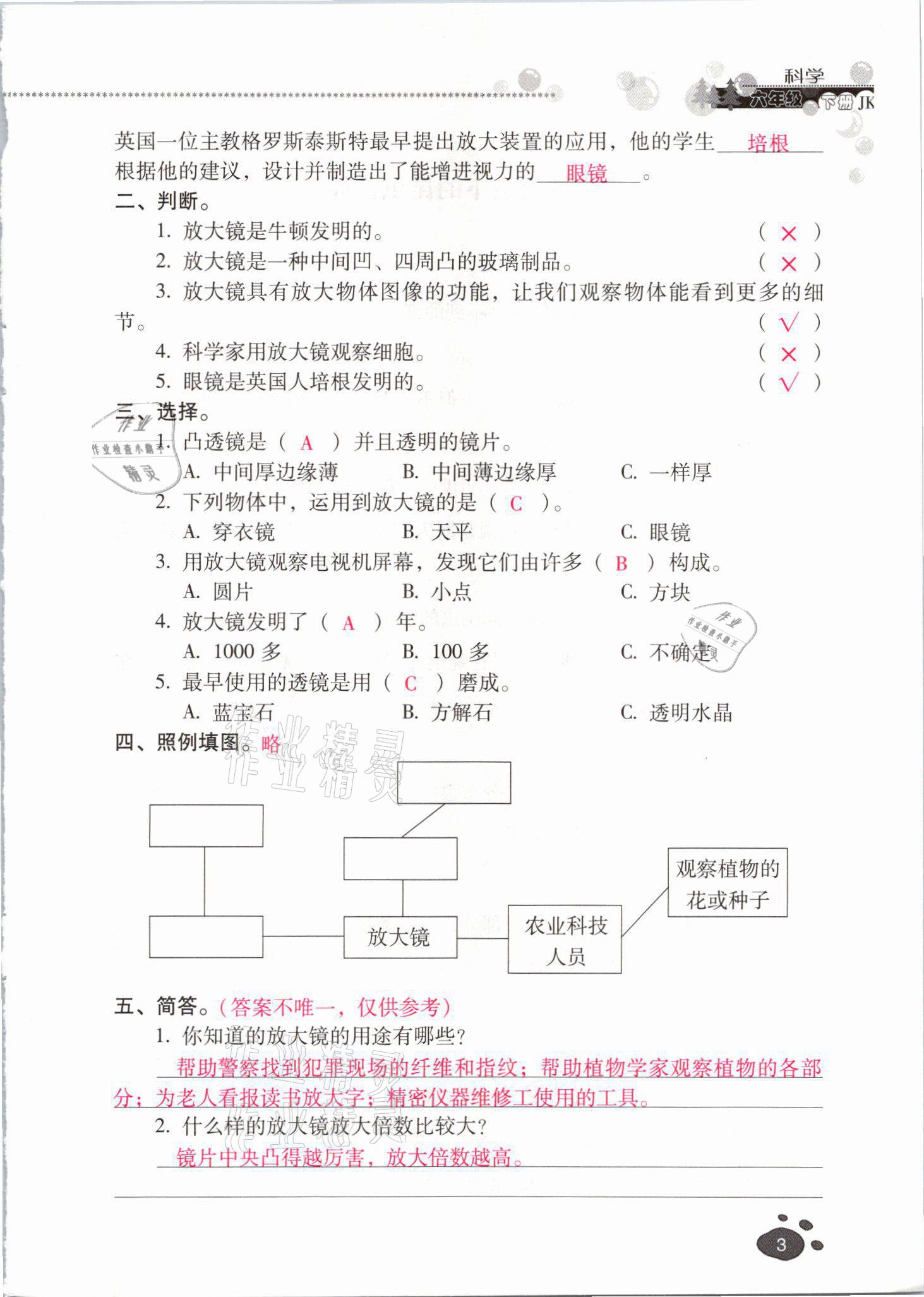 2021年云南省标准教辅同步指导训练与检测六年级科学下册教科版 参考答案第2页