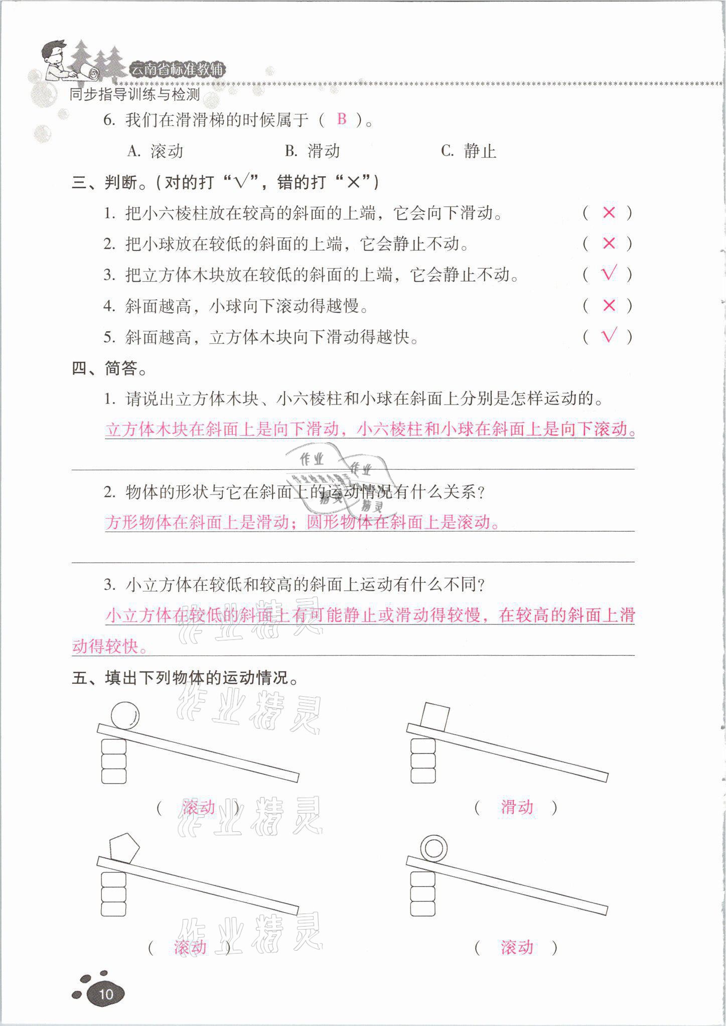 2021年云南省标准教辅同步指导训练与检测三年级科学下册教科版 参考答案第9页