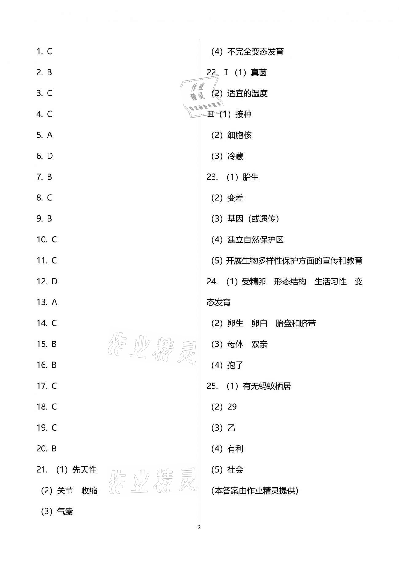 2021年新课标节节高单元评价与阶段月考试卷八年级生物学下册人教版 参考答案第2页