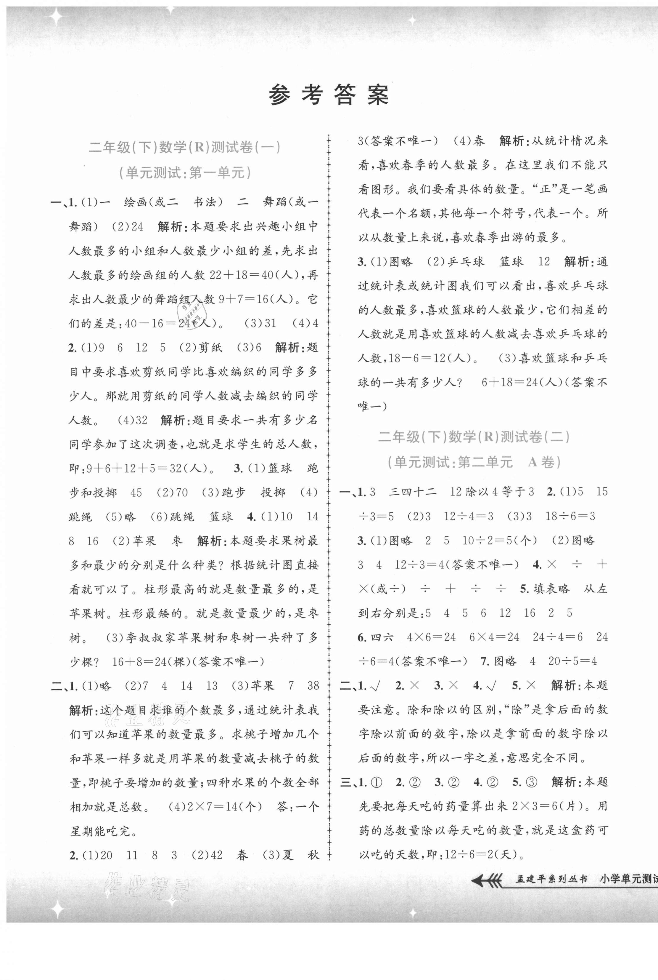 2021年孟建平單元測試二年級數(shù)學(xué)下冊人教版 第1頁