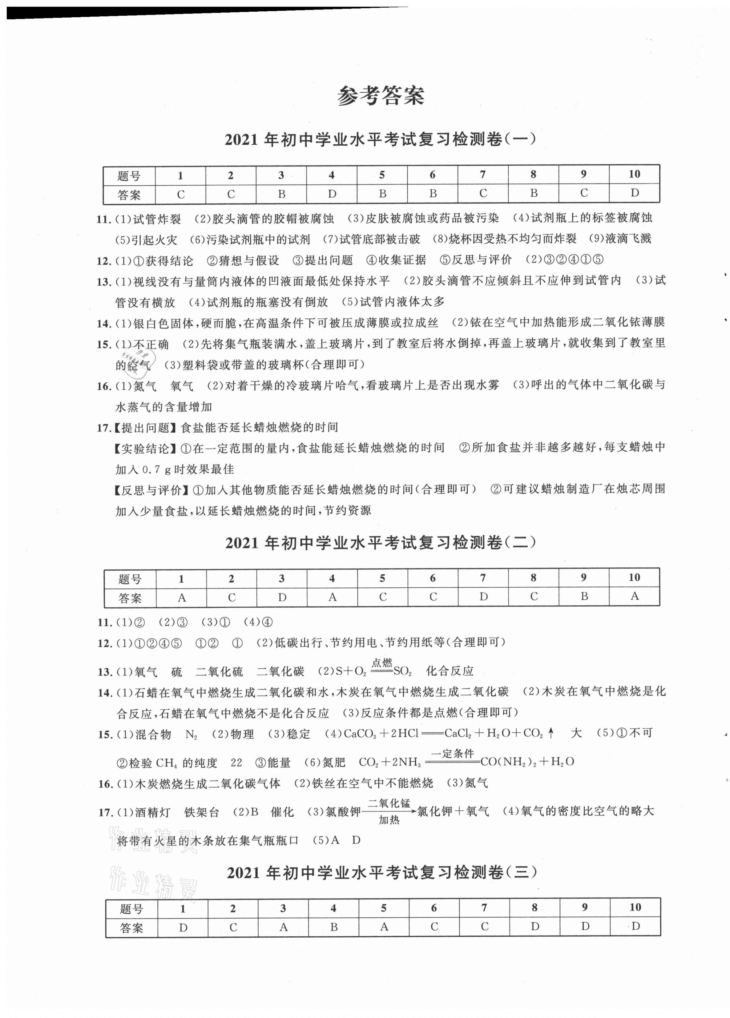 2021年剑指中考化学初中学业水平考试复习检测卷郴州专版 第1页