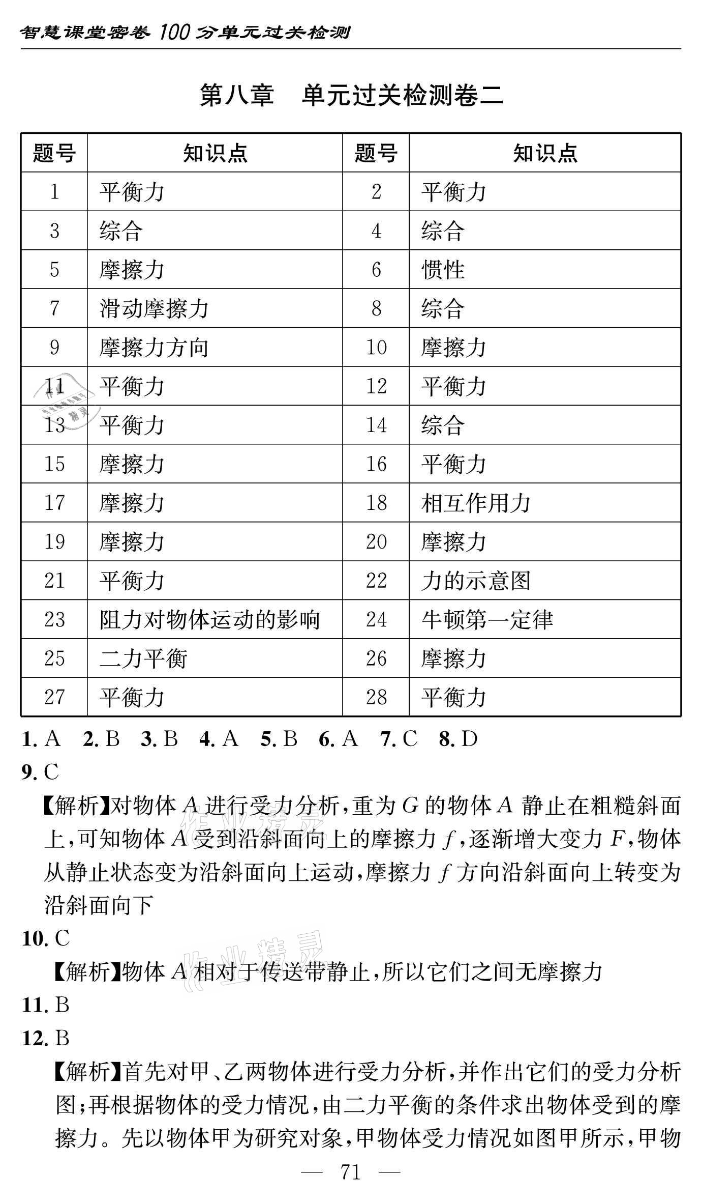 2021年智慧課堂密卷100分單元過關檢測八年級物理下冊人教版 參考答案第7頁