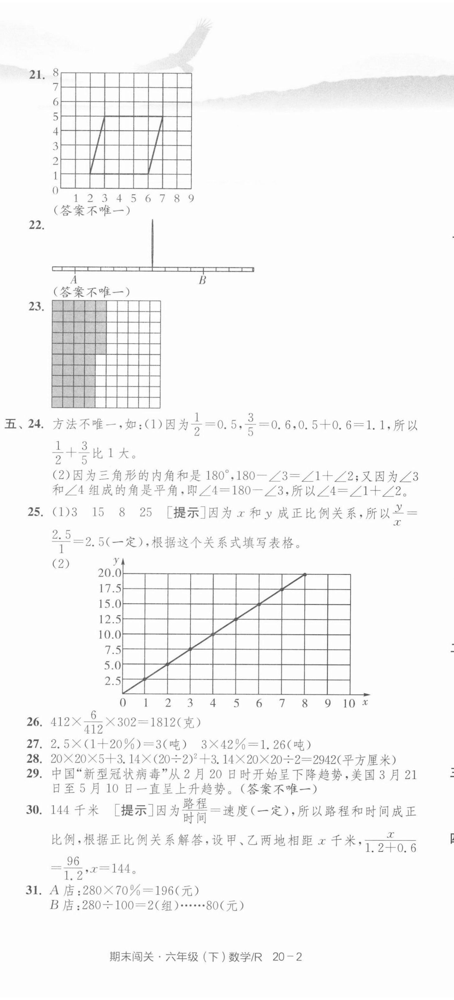 2021年期末闯关各地期末试卷精选六年级数学下册人教版浙江专版 第5页