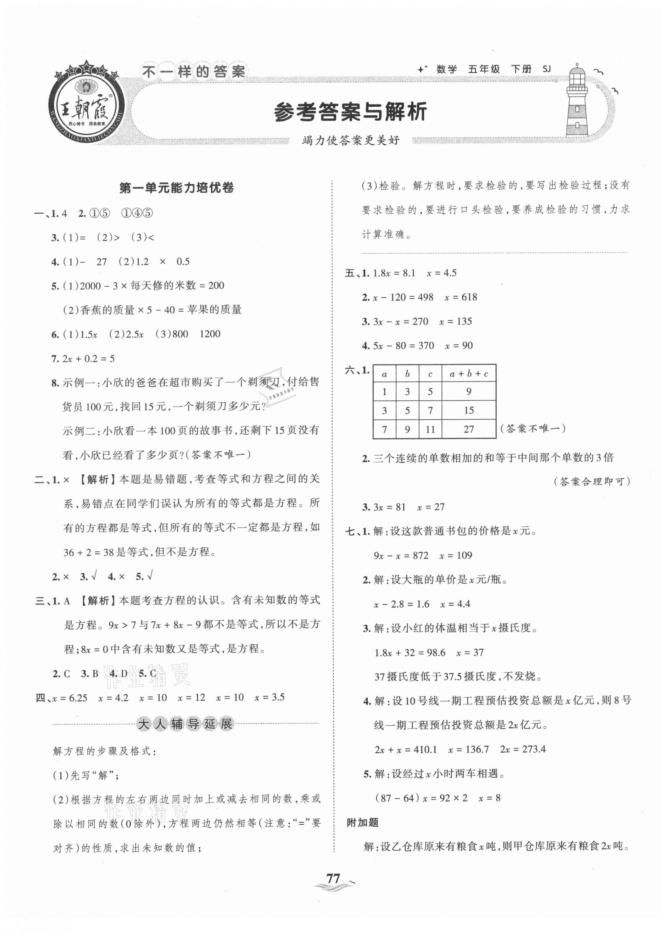2021年王朝霞培优100分五年级数学下册苏教版 第1页