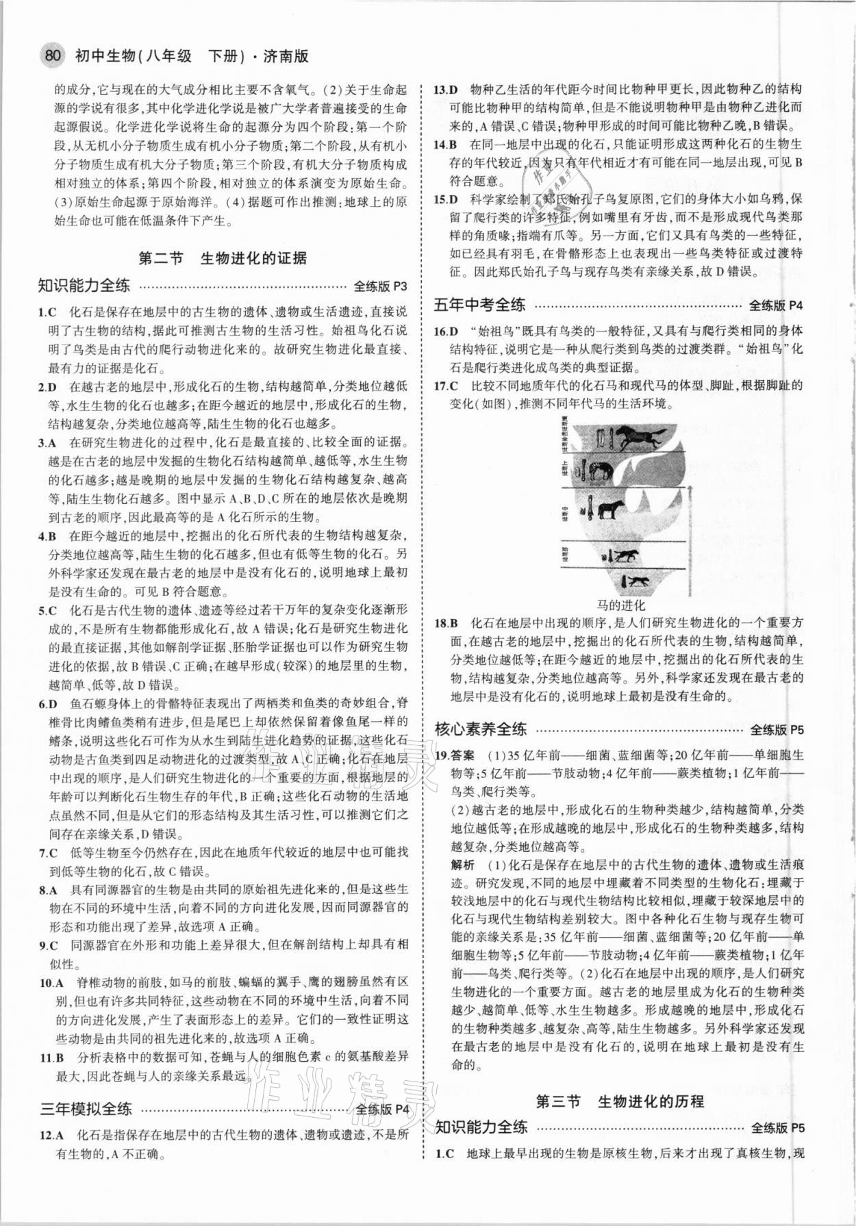 2021年5年中考3年模拟初中生物八年级下册济南版 参考答案第2页