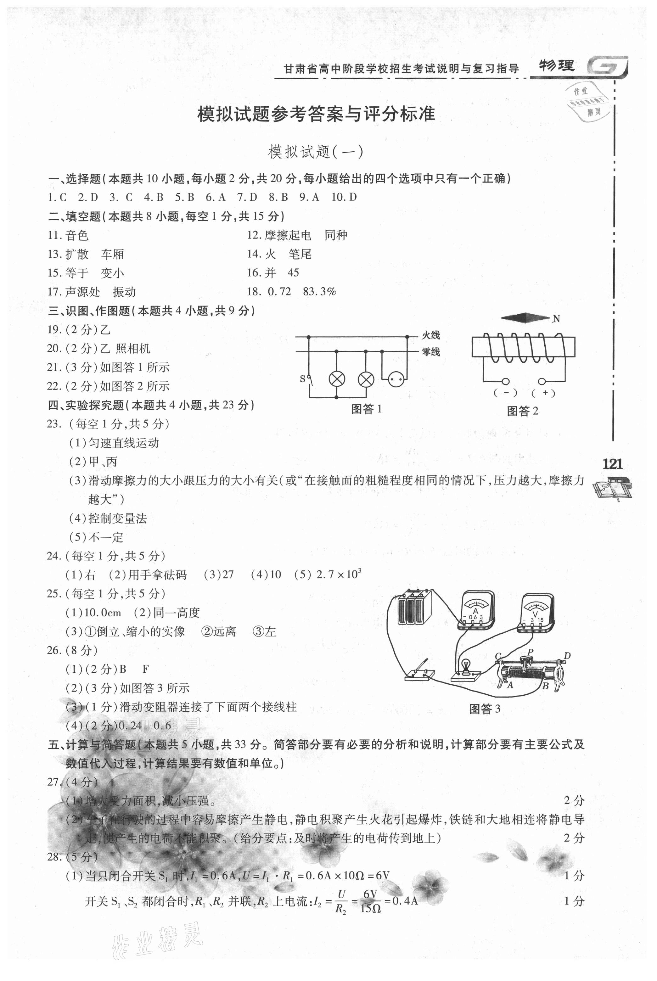 2021年甘肃省高中阶段学校招生考试说明与复习指导物理 第1页