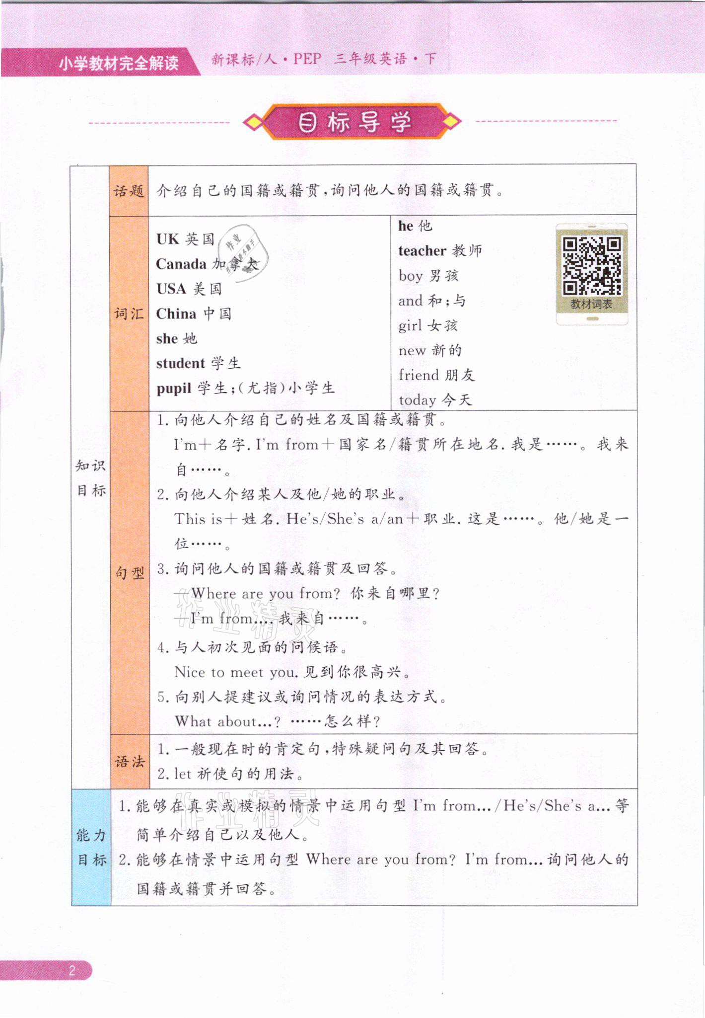 2021年教材课本三年级英语下册人教版 参考答案第2页