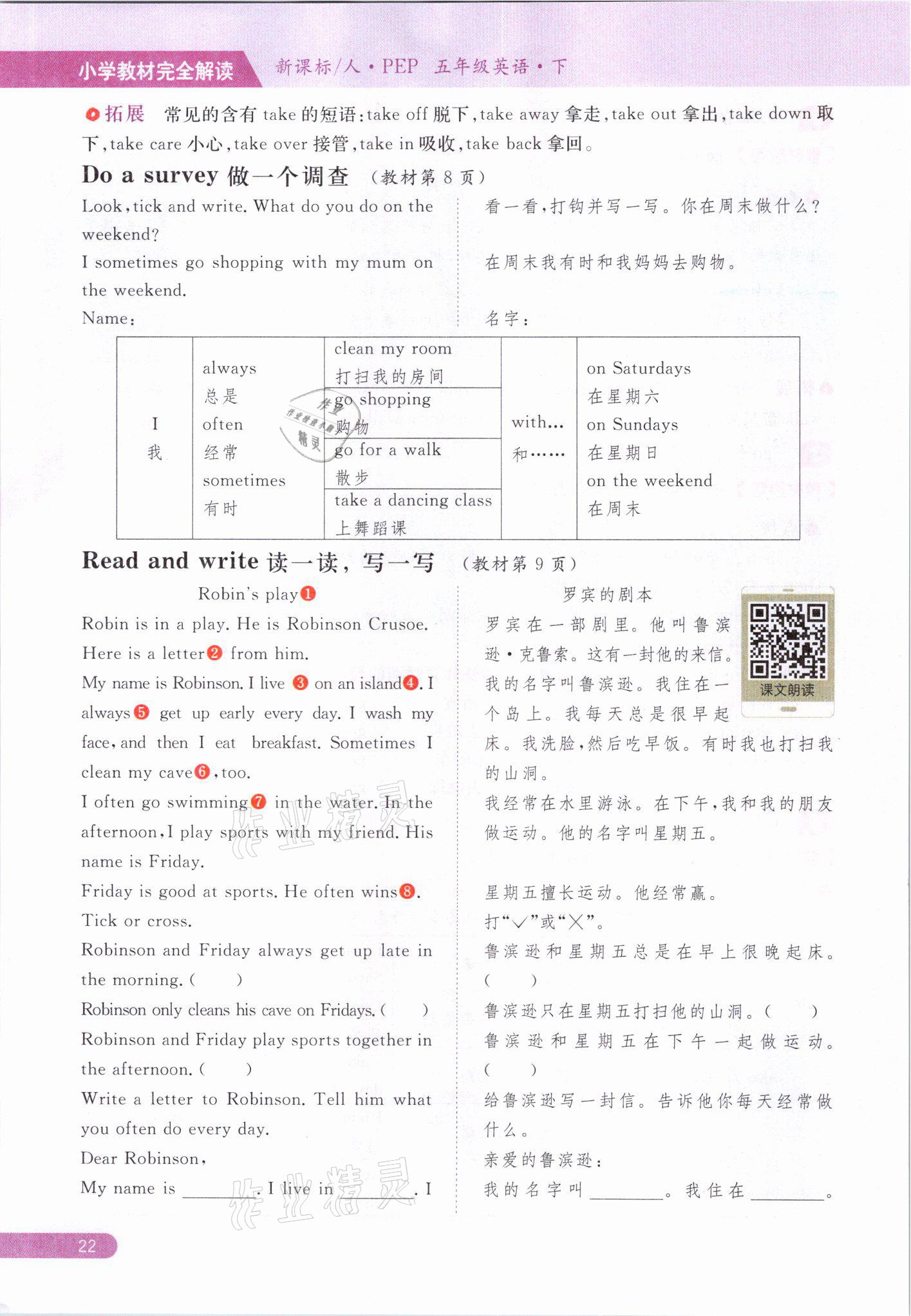 2021年教材課本五年級(jí)英語下冊(cè)人教版 參考答案第22頁