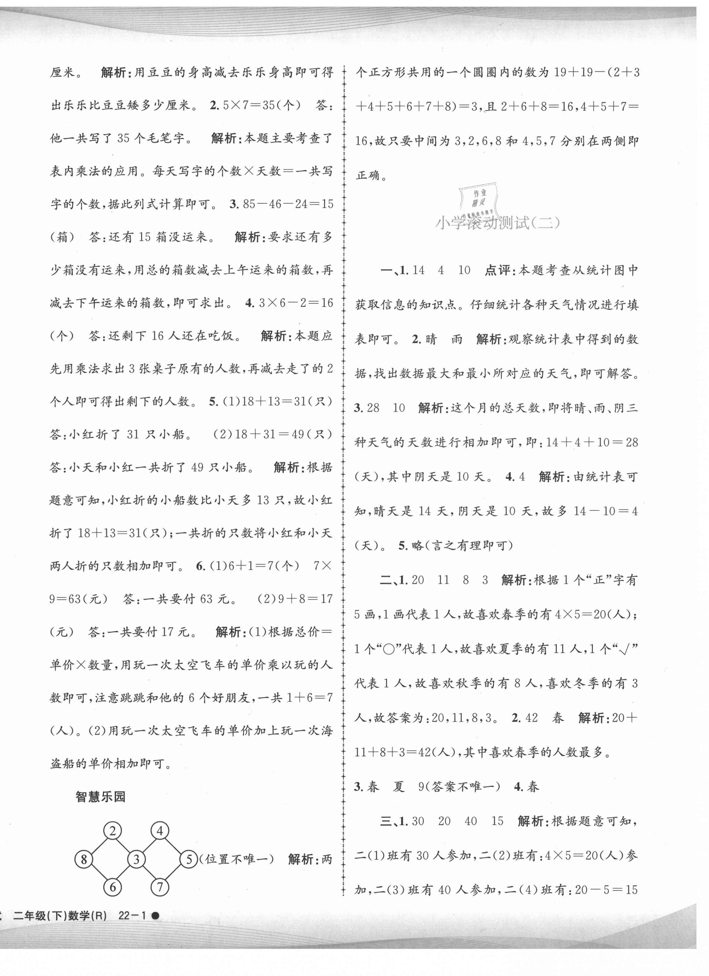 2021年孟建平小学滚动测试二年级数学下册人教版 第2页