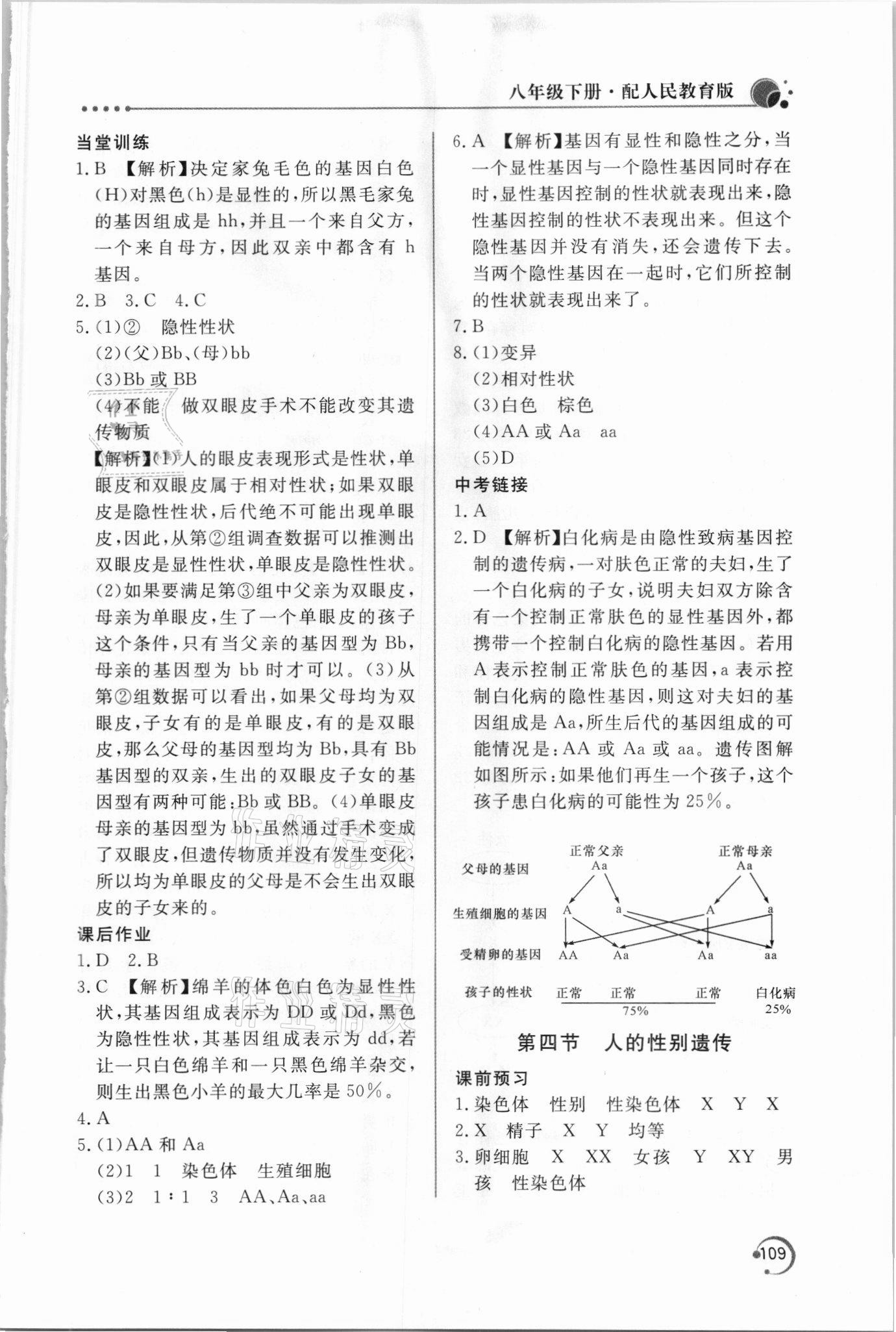 2021年新課堂同步訓(xùn)練八年級生物下冊人教版 參考答案第6頁