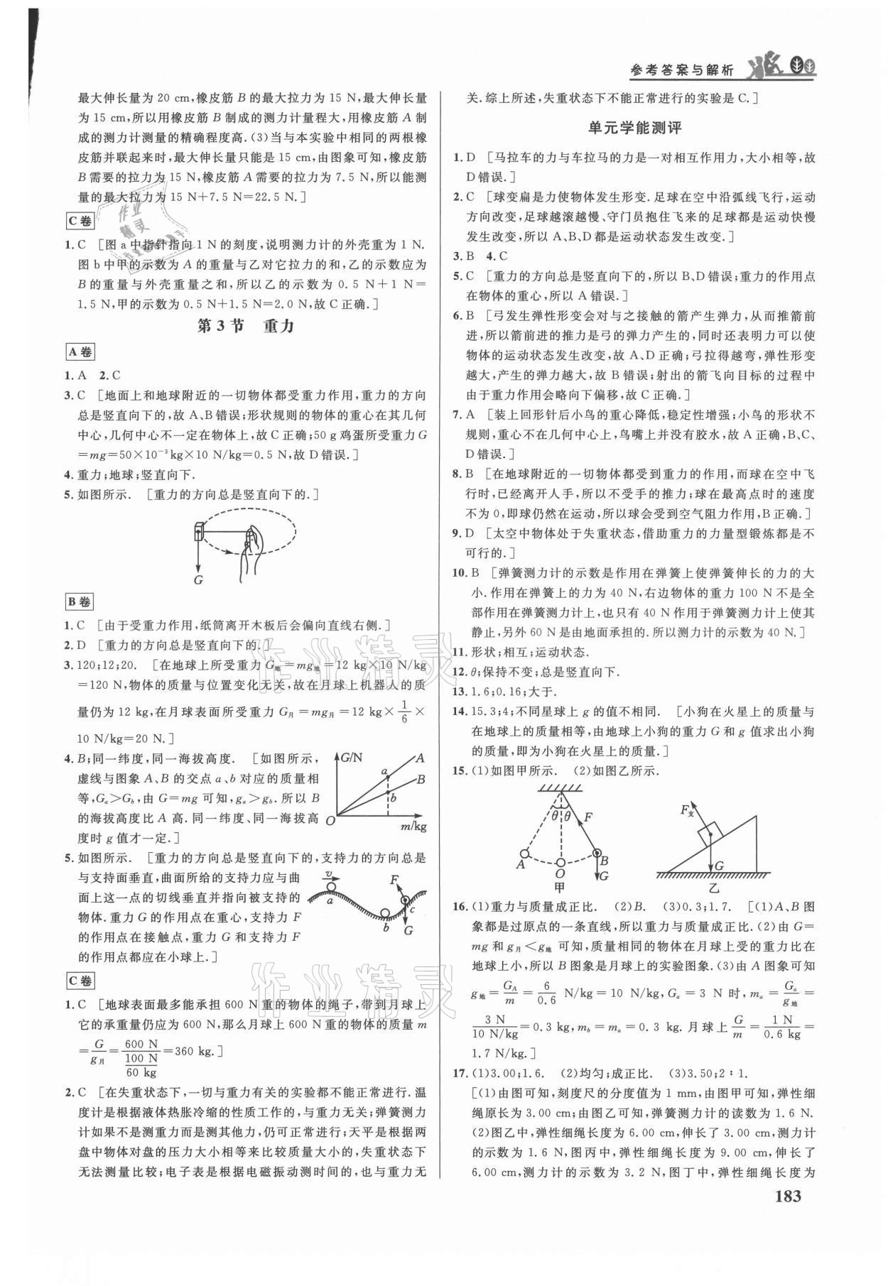 2021年重难点手册八年级物理下册人教版 参考答案第2页