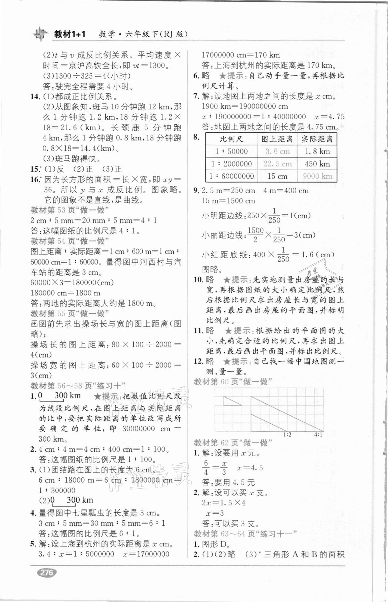 2021年教材1加1六年级数学下册人教版 参考答案第8页
