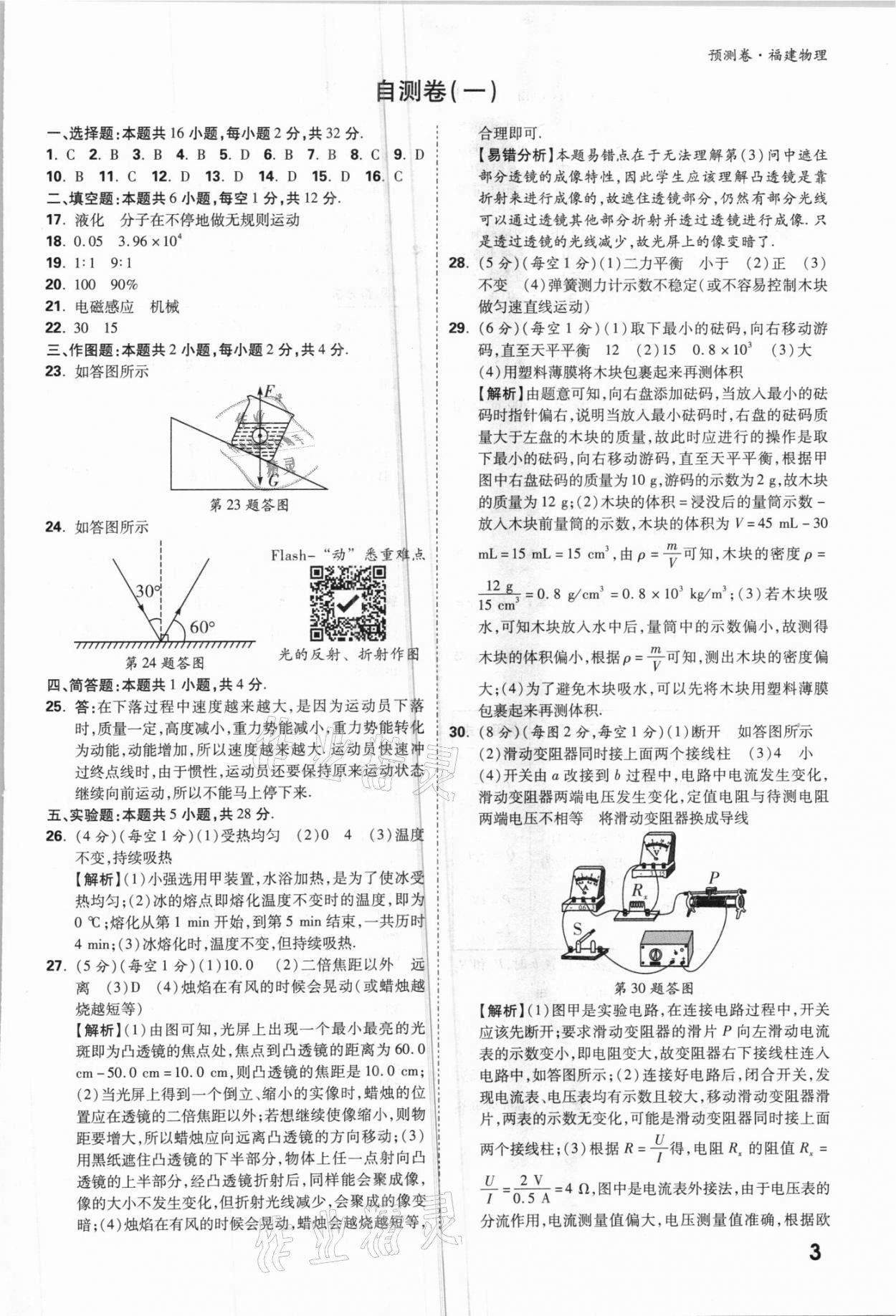 2021年萬唯中考預(yù)測卷物理福建專版 參考答案第3頁