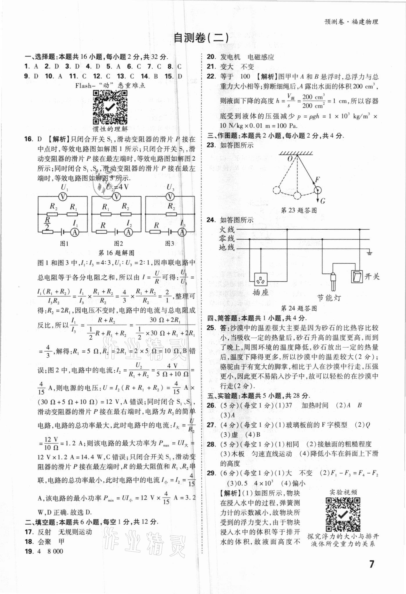 2021年萬唯中考預測卷物理福建專版 參考答案第7頁