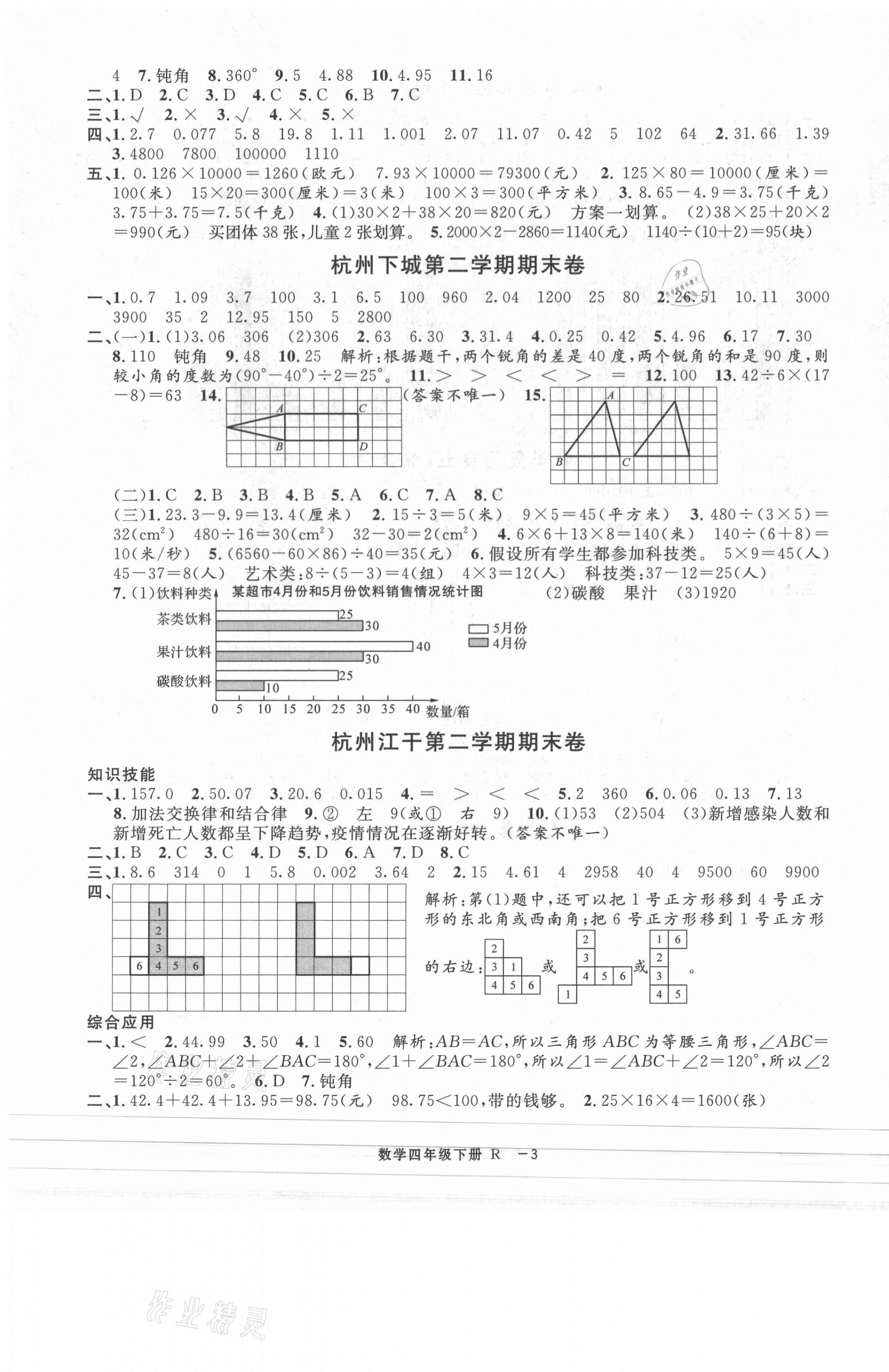 2021年浙江各地期末迎考卷四年级数学下册人教版 第3页