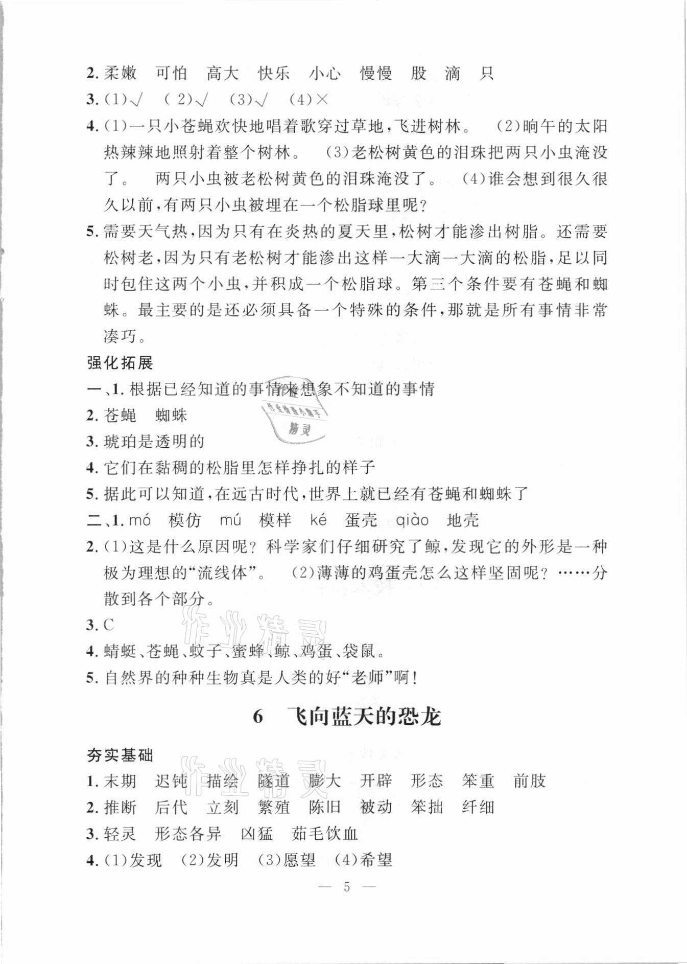 2021年上海特训四年级语文下册人教版上海专用54制 参考答案第5页
