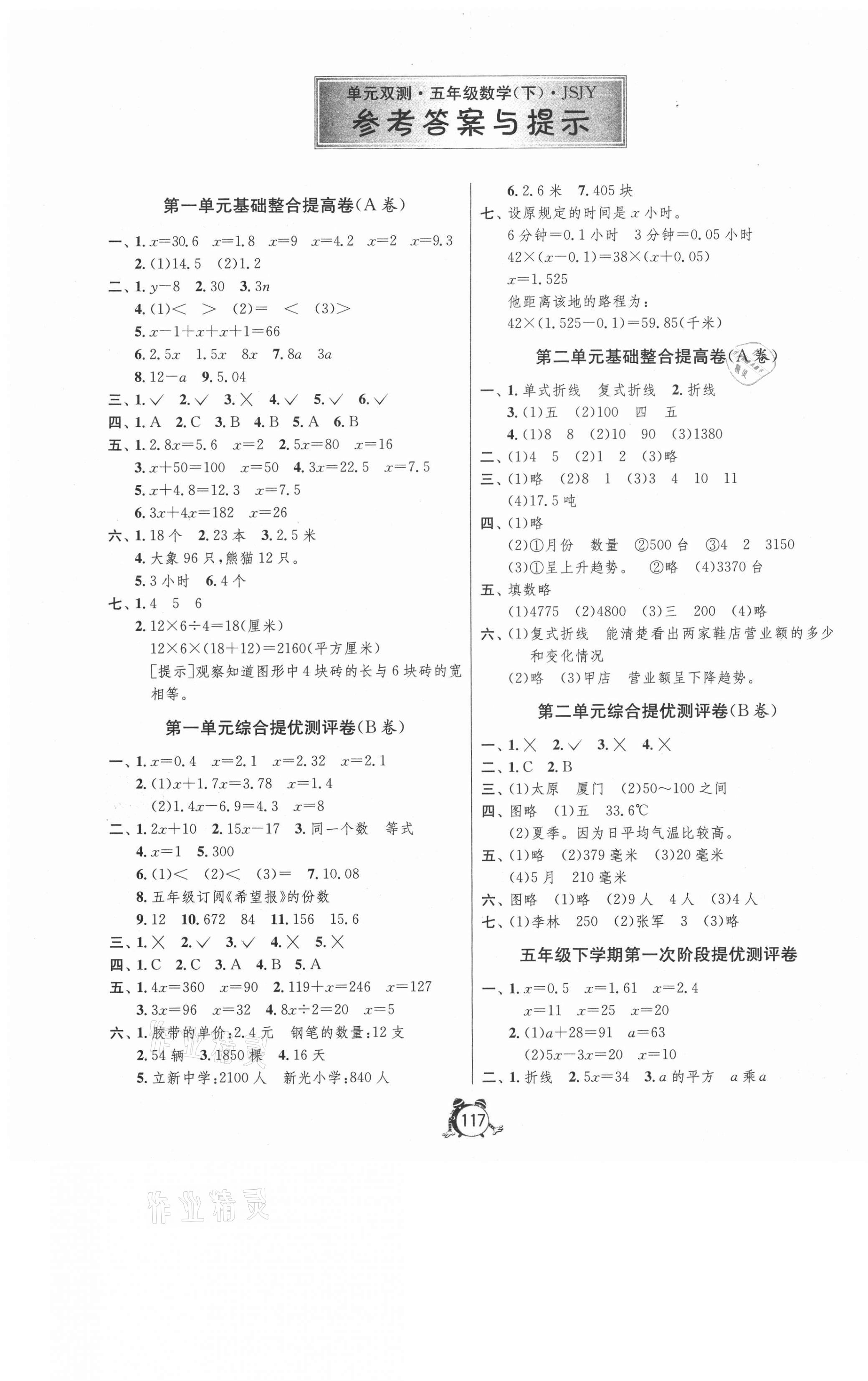 2021年单元双测同步达标活页试卷五年级数学下册江苏版 第1页