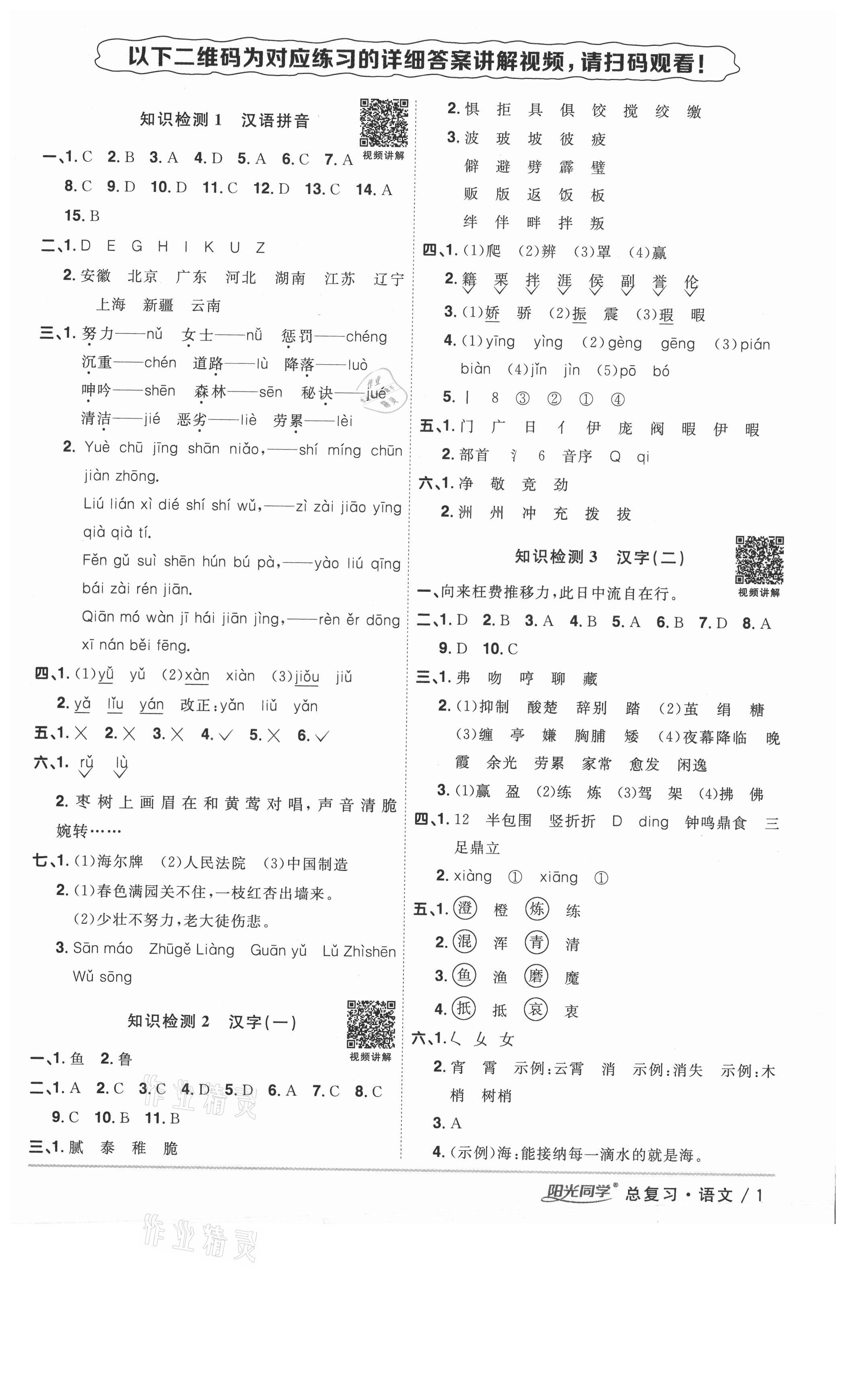 2021年阳光同学广东省小学毕业升学系统总复习语文 第1页