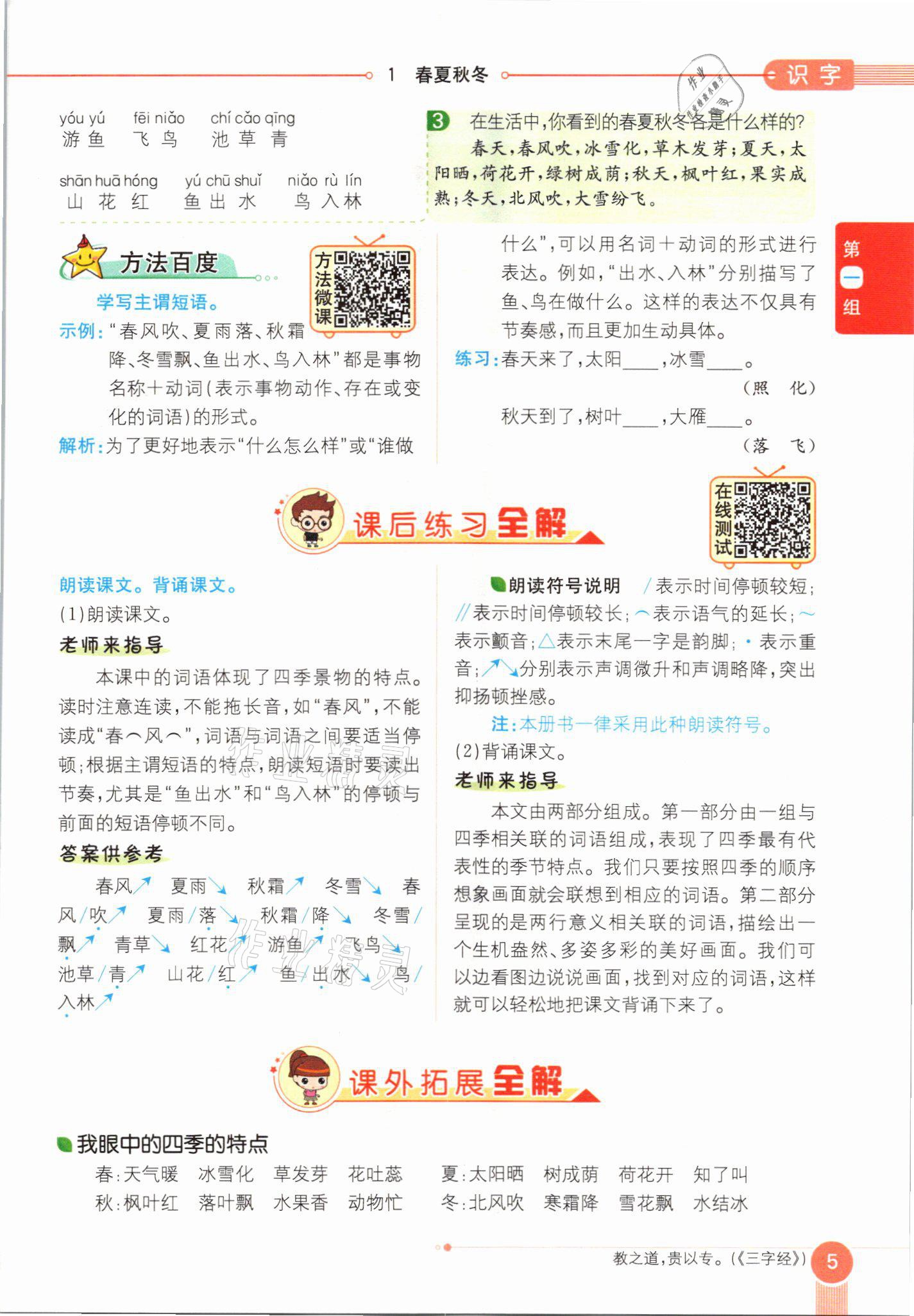 2021年教材課本一年級(jí)語(yǔ)文下冊(cè)人教版54制 參考答案第5頁(yè)