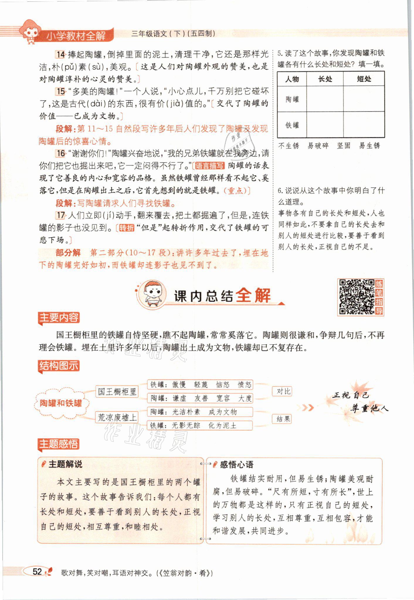 2021年教材課本三年級(jí)語(yǔ)文下冊(cè)人教版54制 參考答案第52頁(yè)