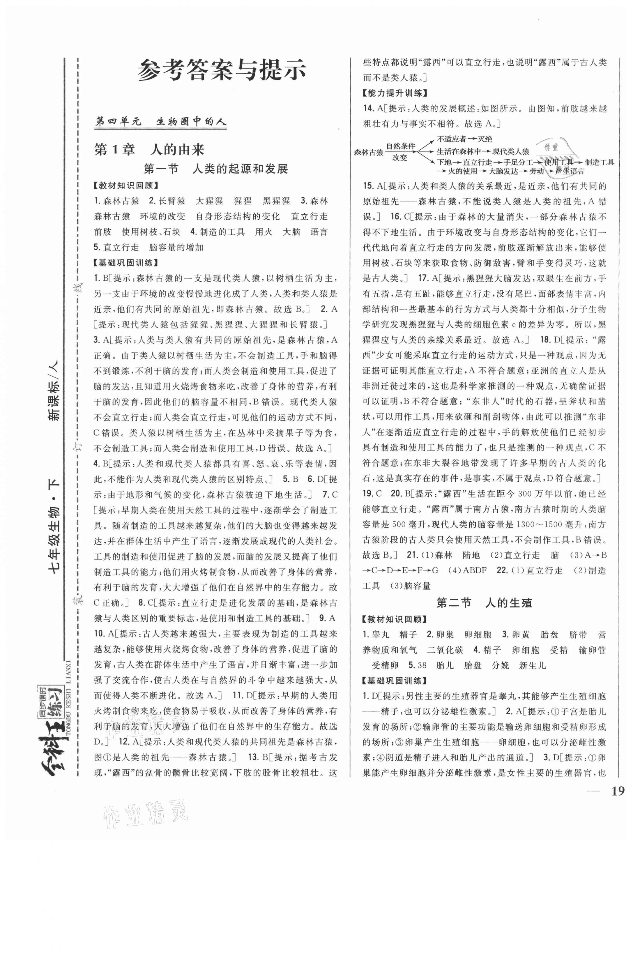 2021年全科王同步課時練習七年級生物下冊人教版 第1頁