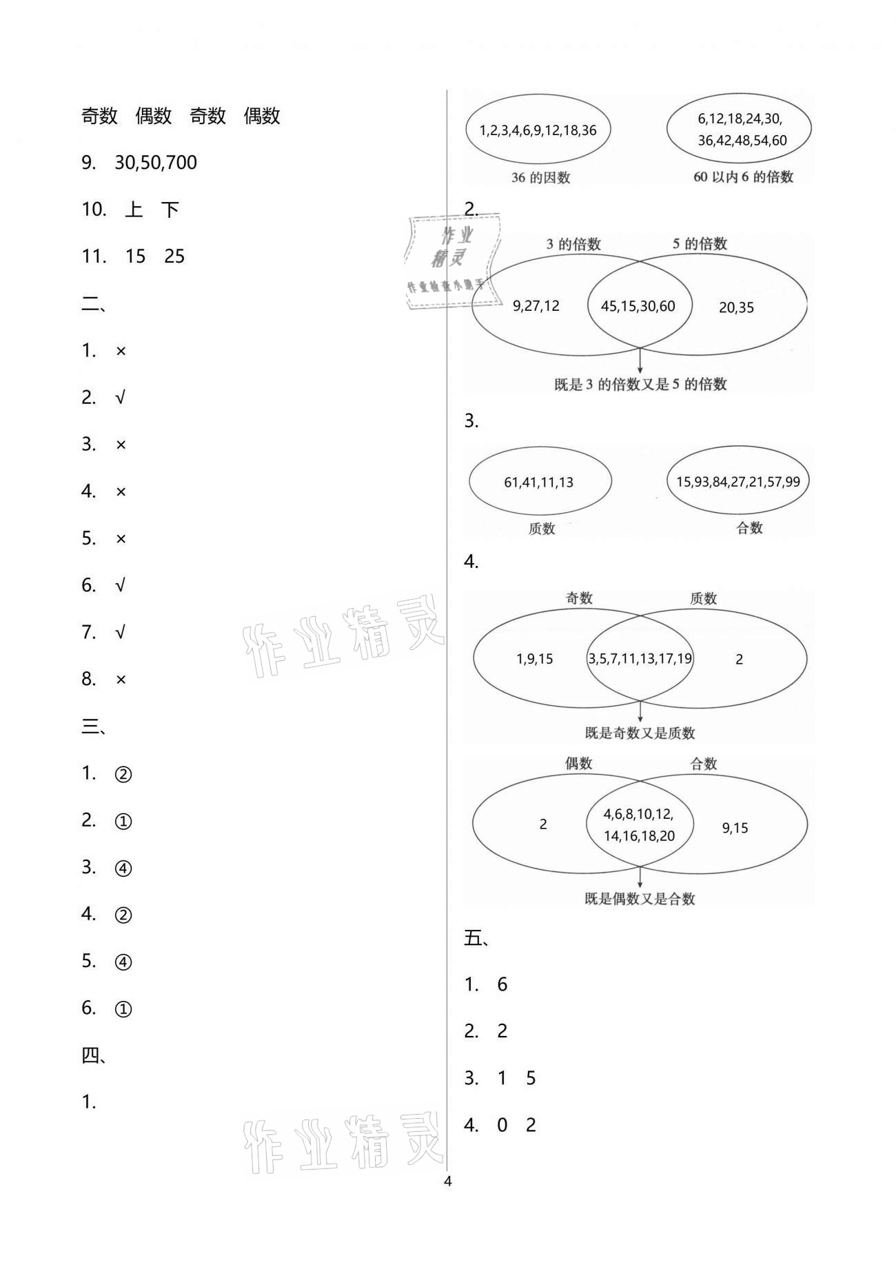 2021年单元自测试卷五年级数学下学期人教版 参考答案第4页