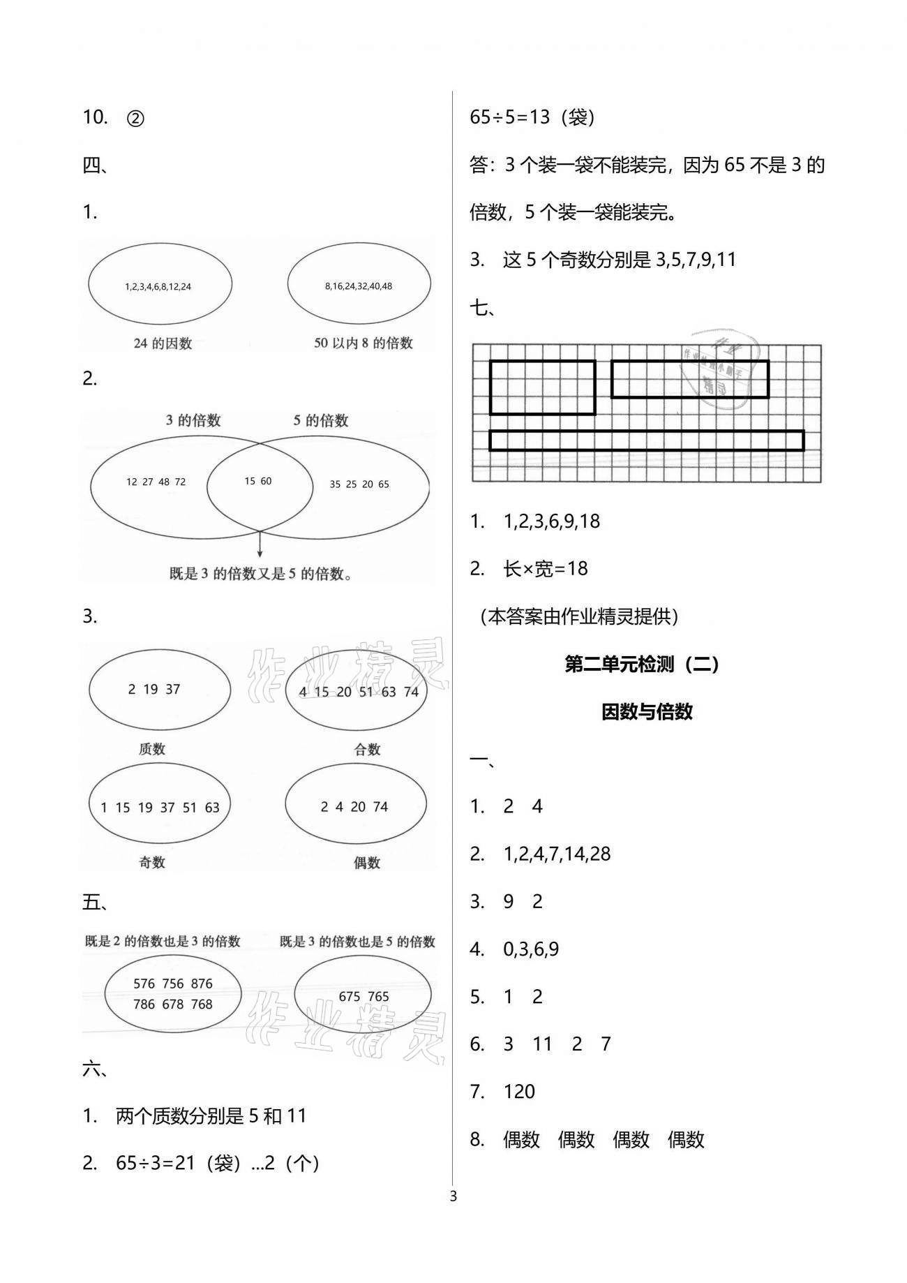 2021年单元自测试卷五年级数学下学期人教版 参考答案第3页