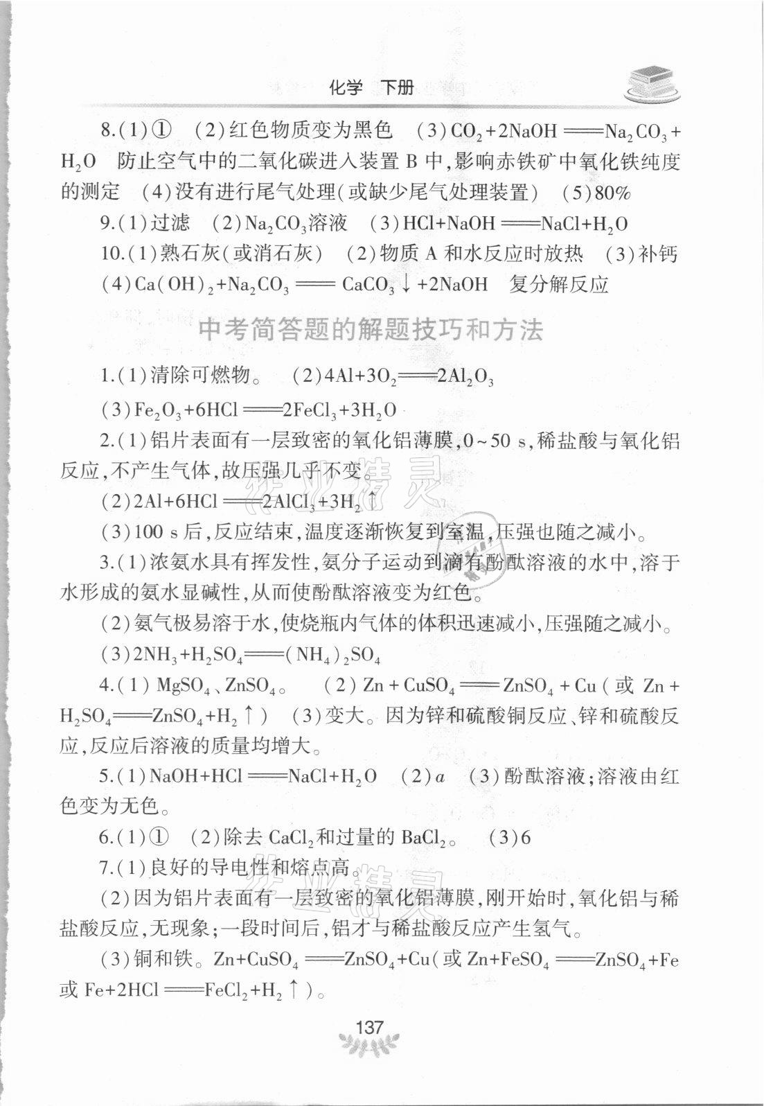 2021年河南省初中学业水平考试解析与检测化学下册 参考答案第2页