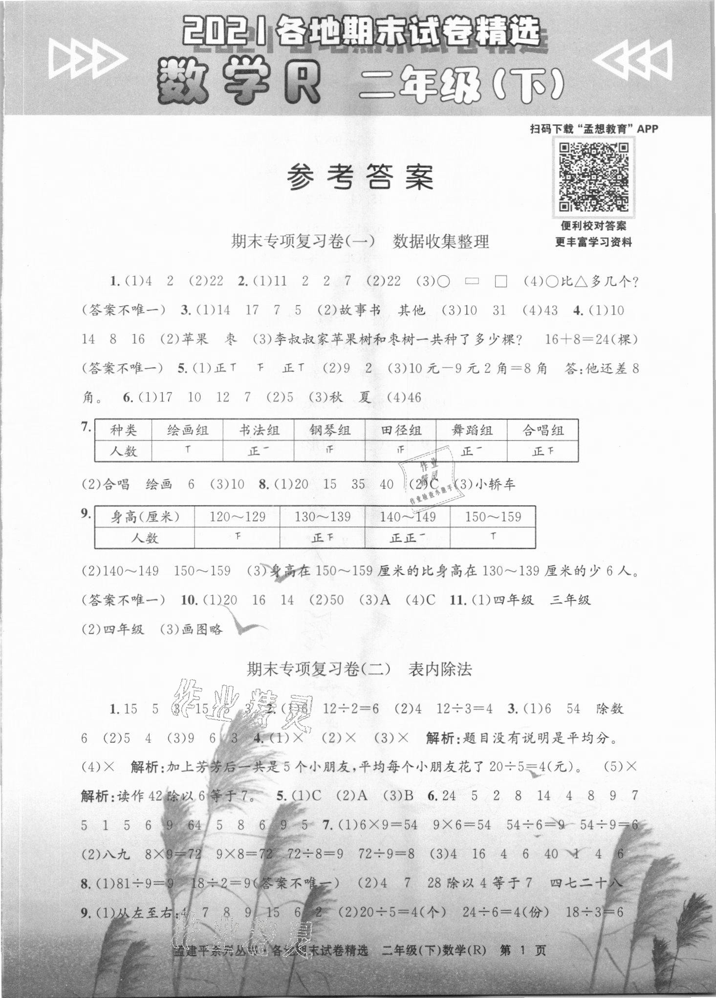 2021年孟建平各地期末試卷精選二年級(jí)數(shù)學(xué)下冊(cè)人教版 第1頁(yè)