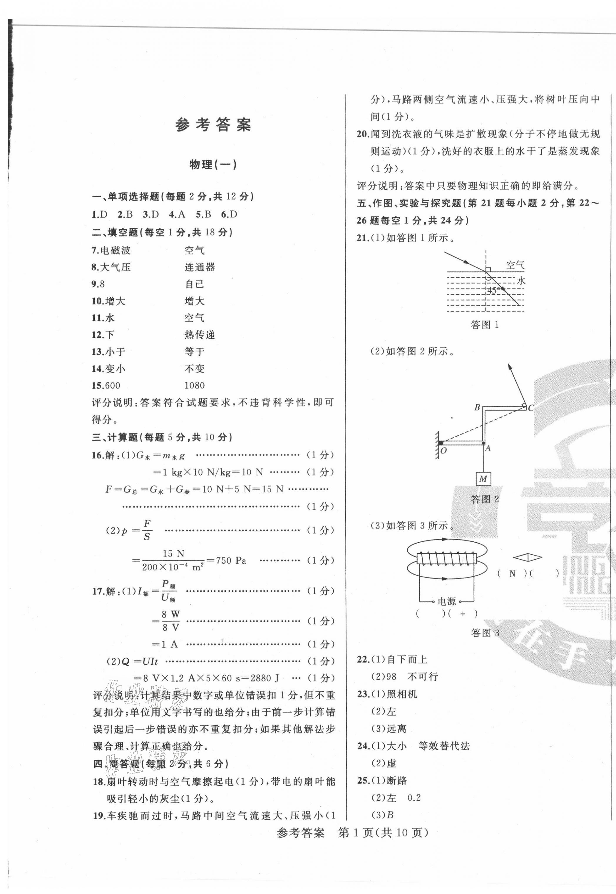 2021年逐梦芳华初中毕业生考前冲刺卷物理吉林专版 第1页