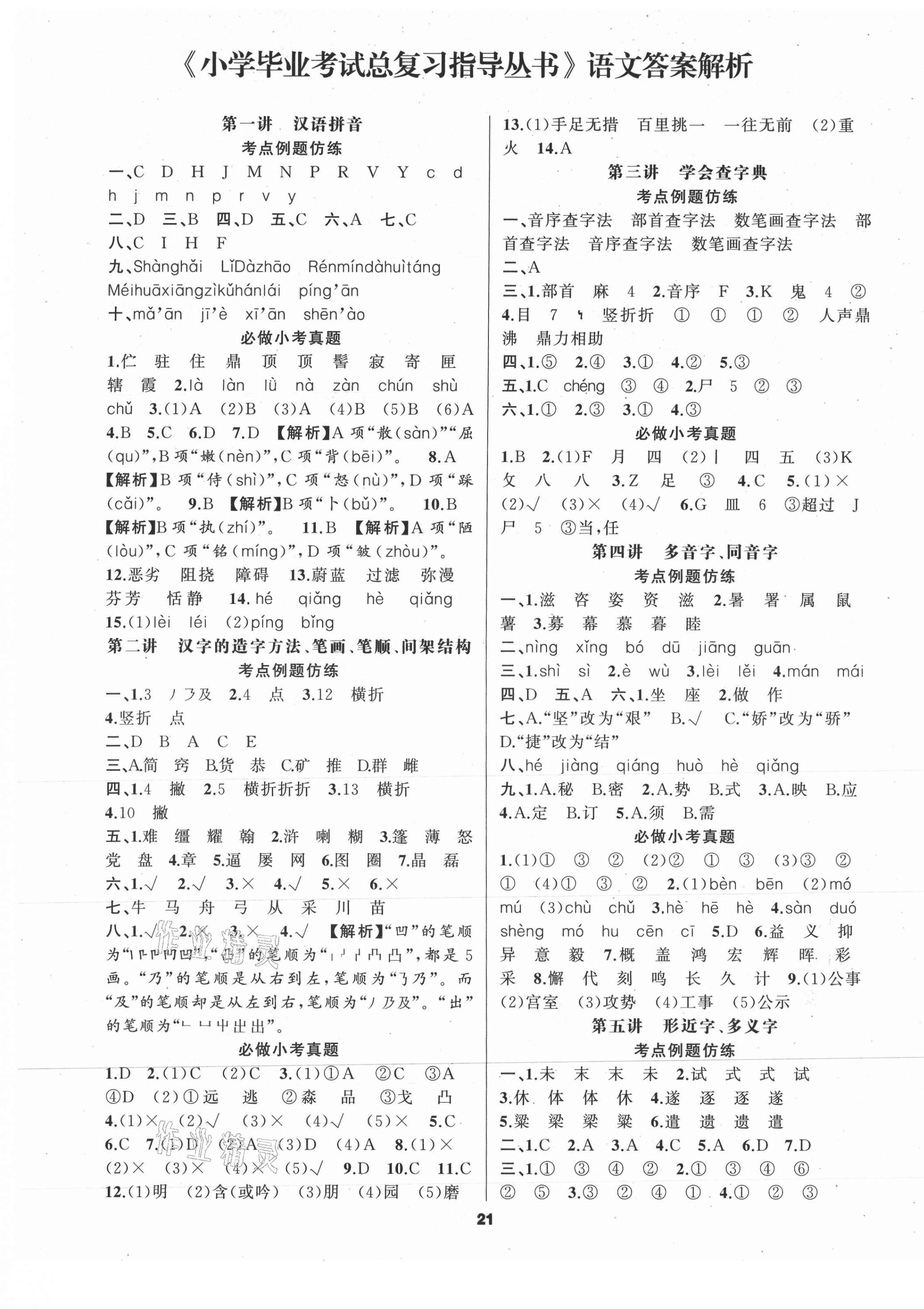 2021年小学毕业考试总复习指导丛书语文郴州专版 第1页