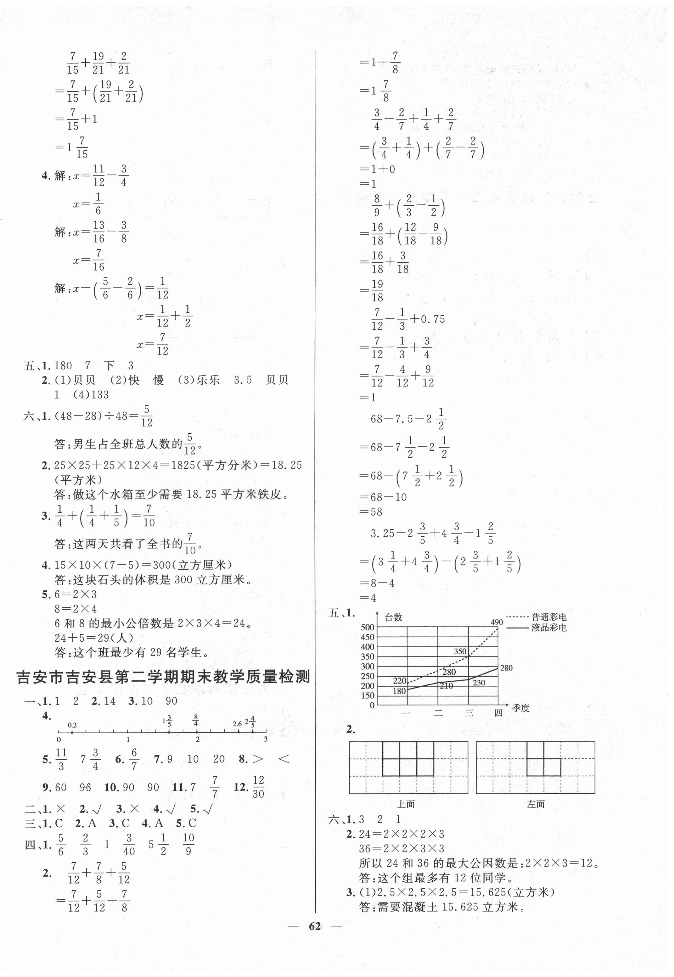 2021年期末测试卷五年级数学下册人教版江西专版 第2页
