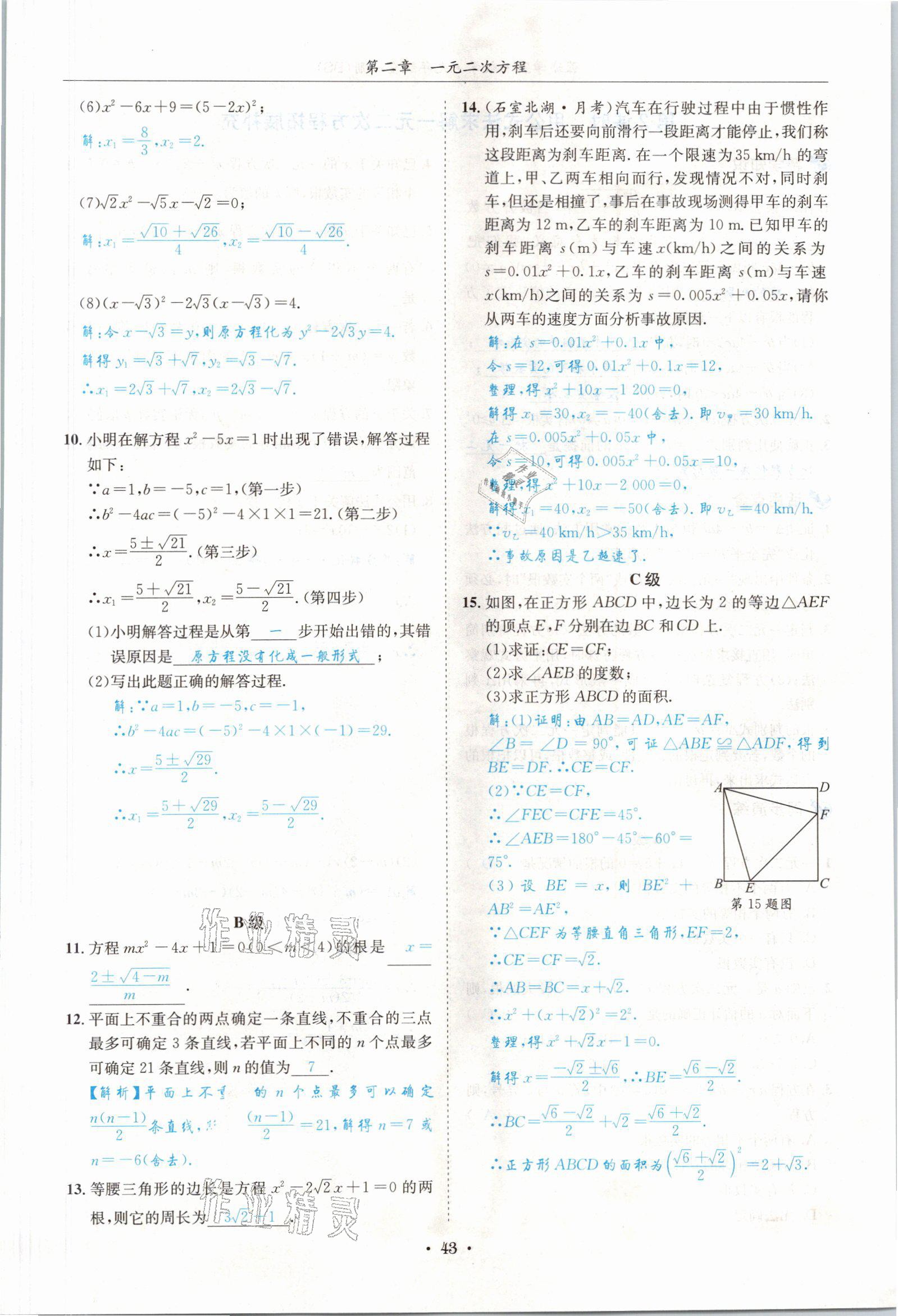 2021年蓉城学霸九年级数学全一册北师大版 参考答案第42页