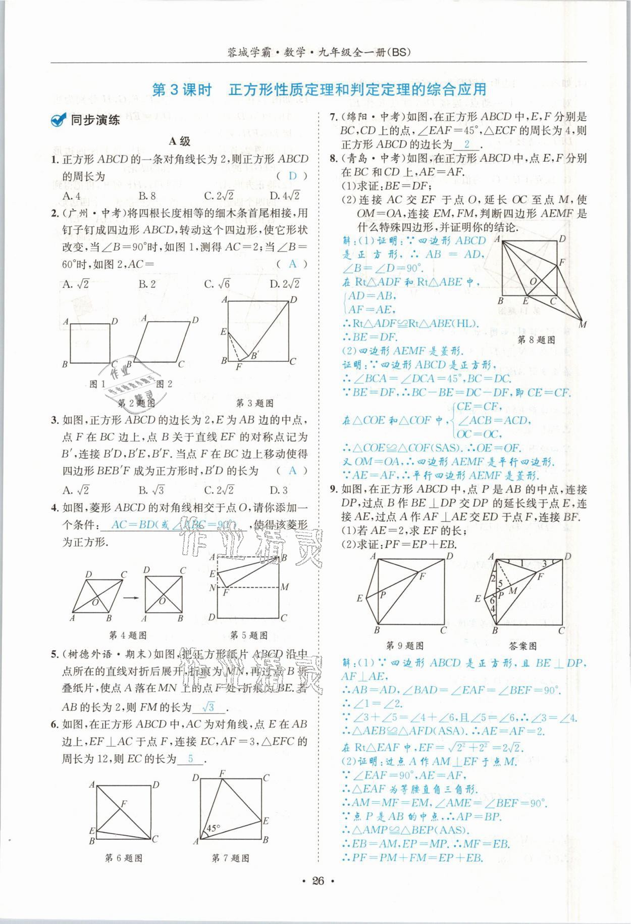 2021年蓉城学霸九年级数学全一册北师大版 参考答案第25页