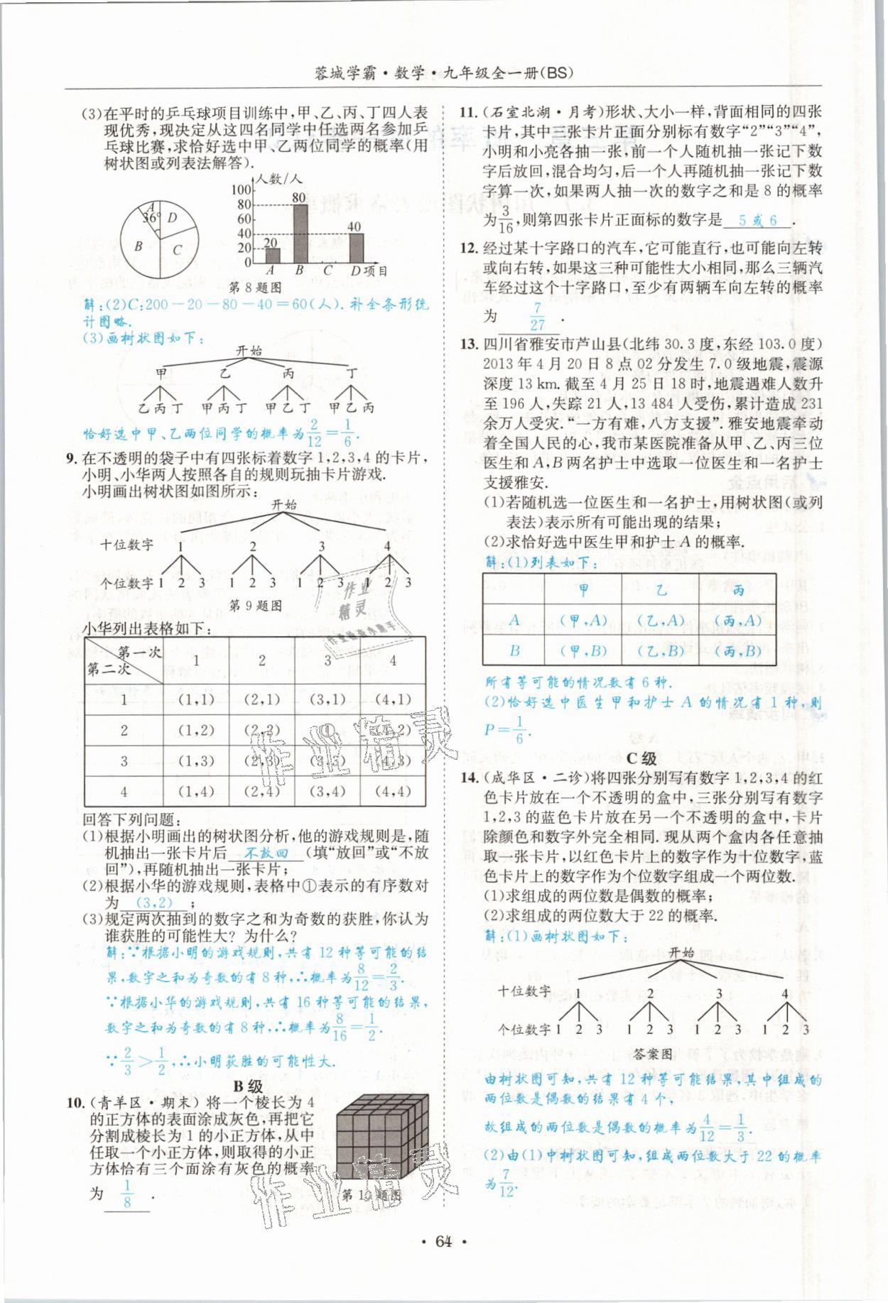2021年蓉城学霸九年级数学全一册北师大版 参考答案第63页