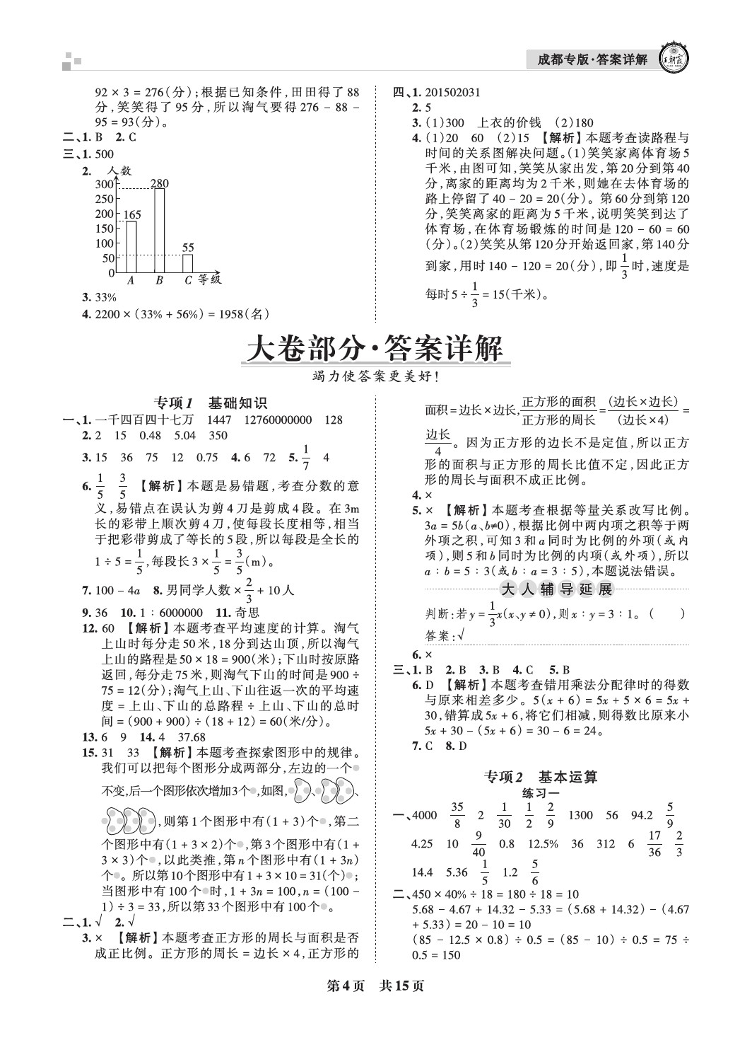 2021年王朝霞各地期末试卷精选六年级数学下册北师大版成都专版 参考答案第4页